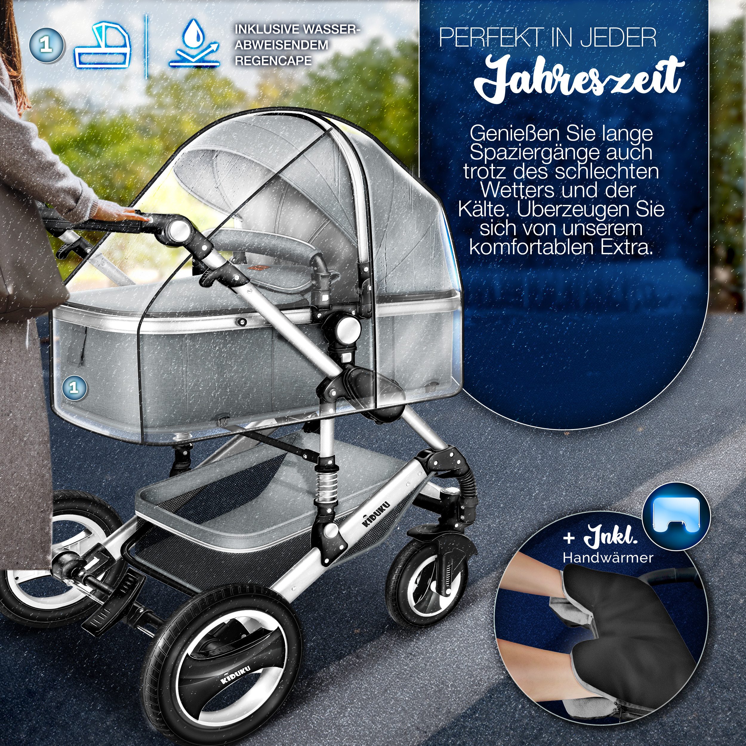 KIDUKU Kombi-Kinderwagen KIDUKU® 3 in 1 Kombi-Kinderwagen Buggy Reisebuggy inkl. Auto- Babyscha, Kindertisch