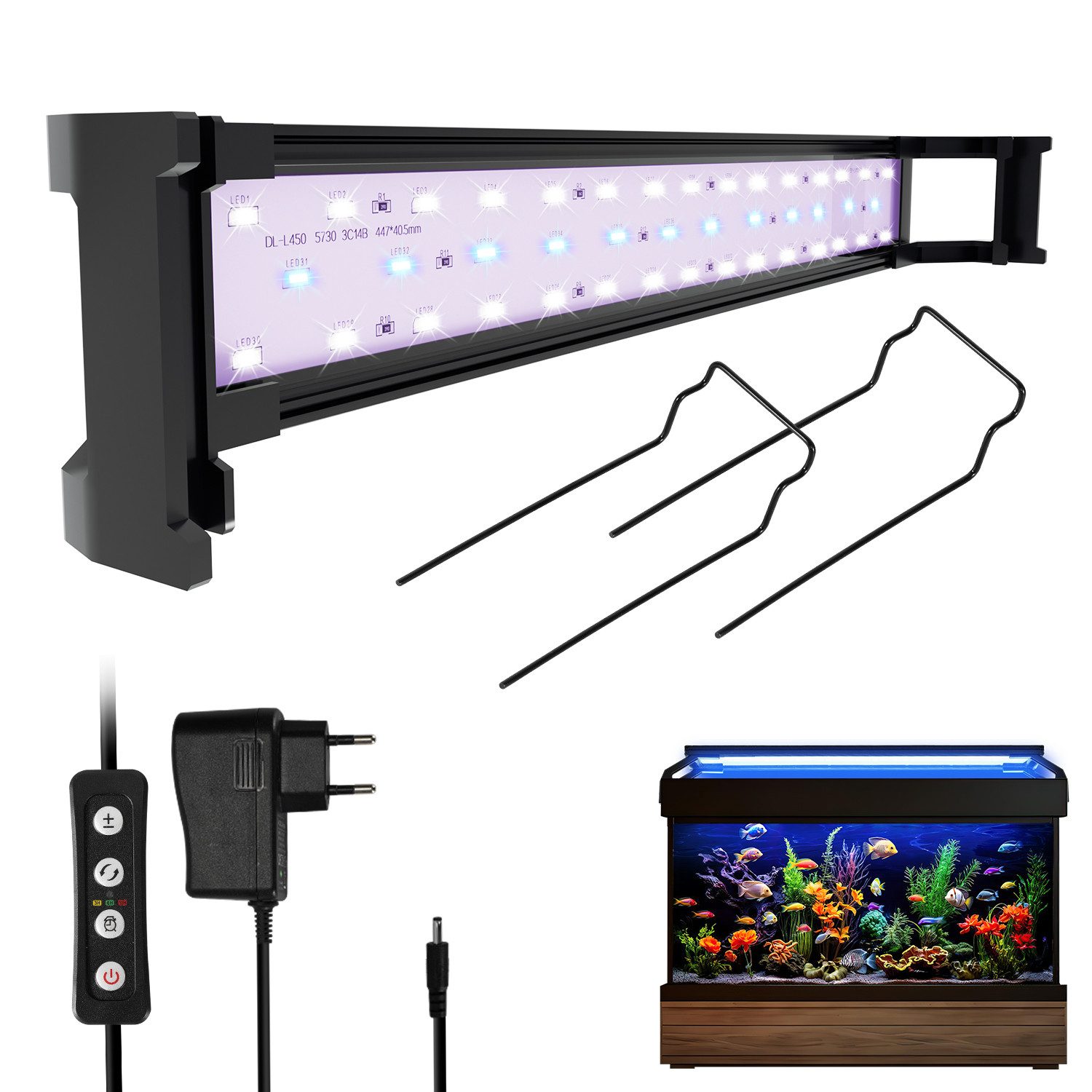 Clanmacy LED Aquariumleuchte LED Aquarium-Beleuchtung, Länge verstellbar, Energiesparend,35-105cm, 16W für 50-65cm aquarium