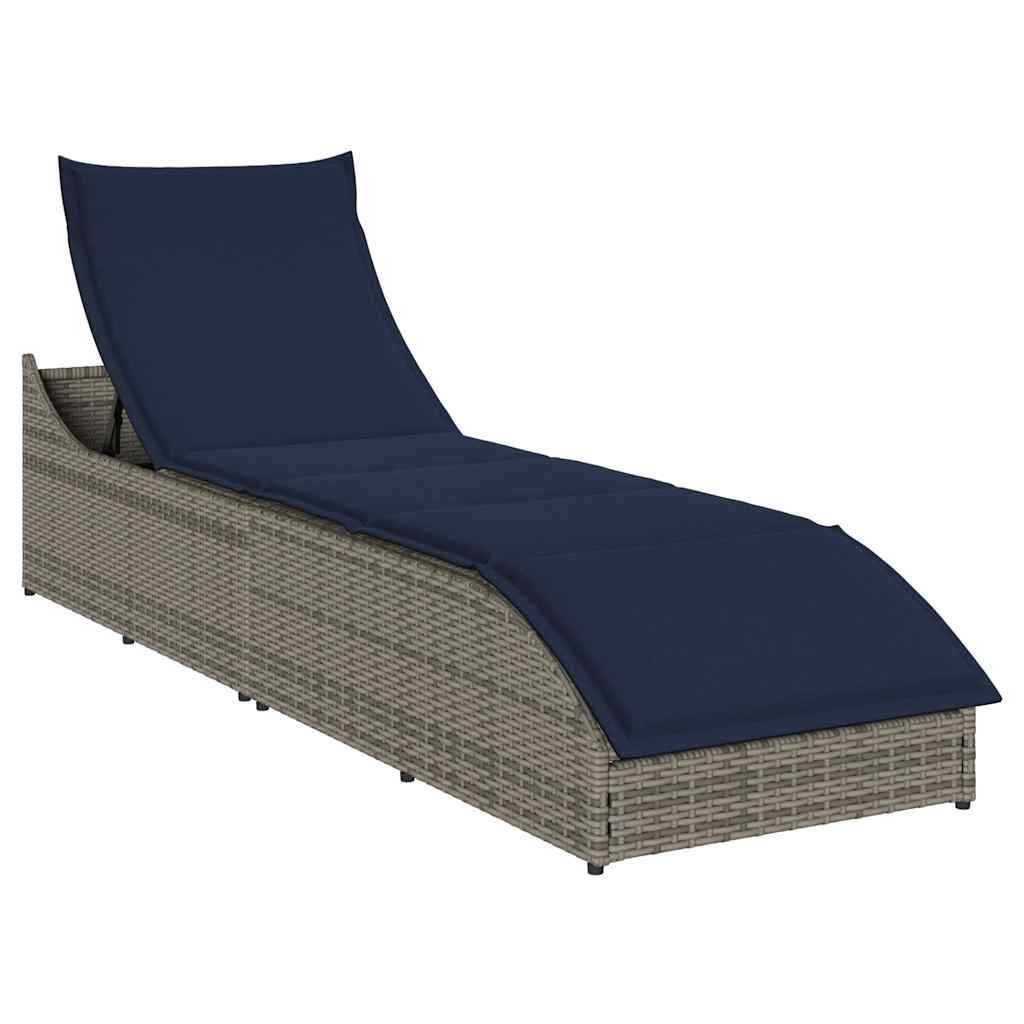 vidaXL Gartenliege Klappliege mit Auflage und Stauraum Grau Poly-Rattan, 1 St.