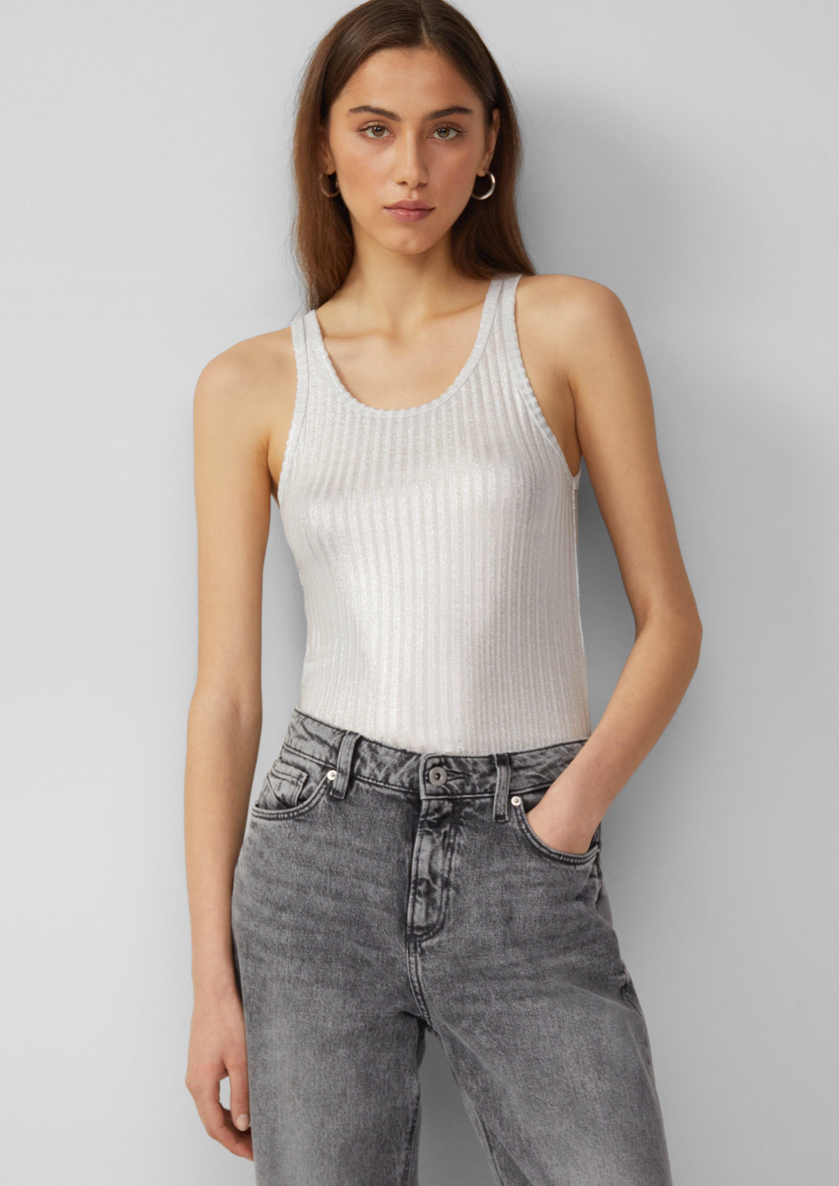 QS Shirttop Transparentes Ripptop im Metallic-Look Paspel