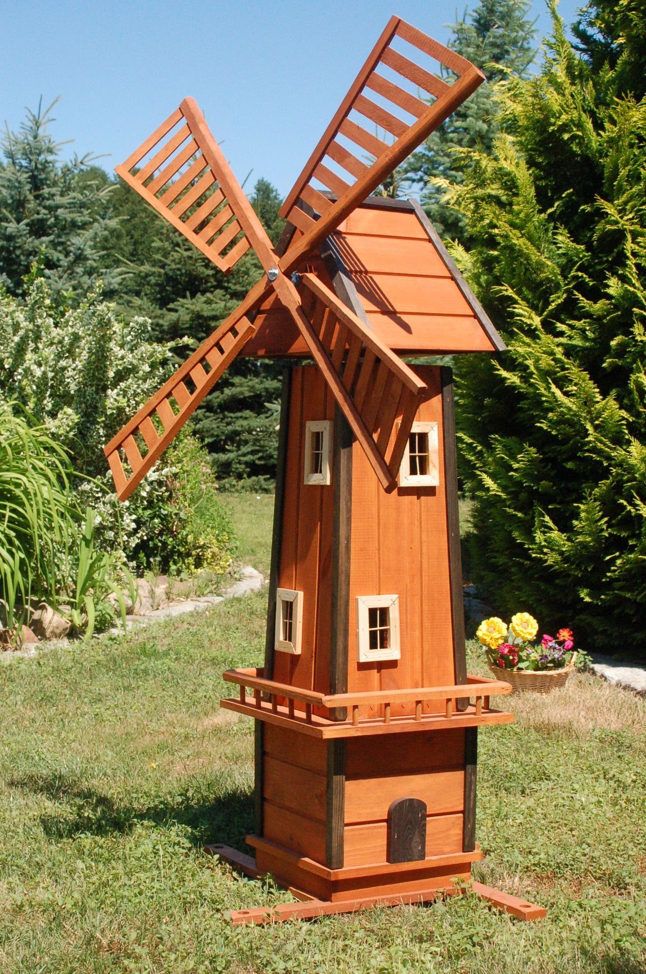 DSH DEKO SHOP HANNUSCH Gartenfigur XL Windmühle auf Wunsch mit Solarbeleuchtung – Höhe 1,55 m