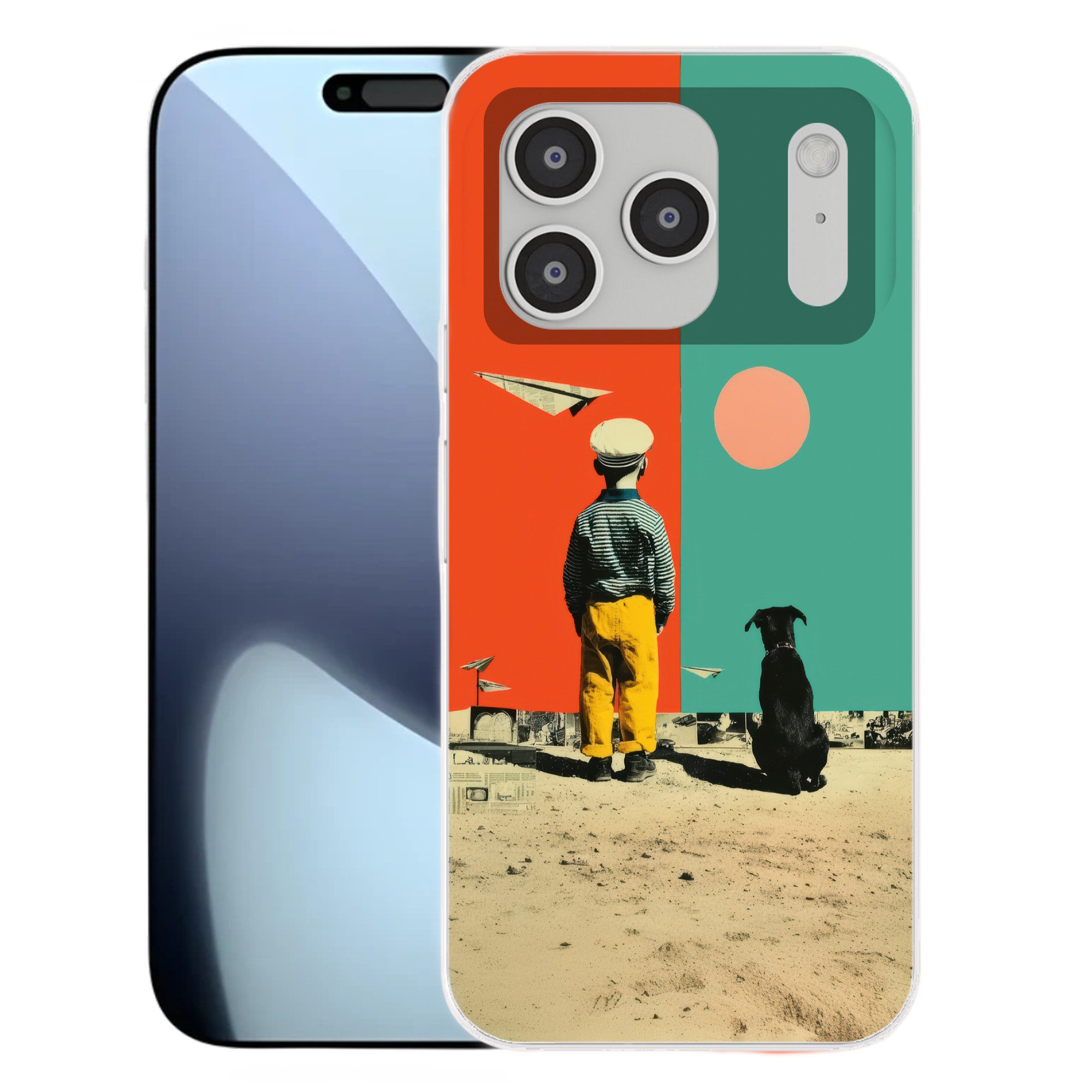 MuchoWow Handyhülle für Apple iPhone 17 Pro Retro - Junge - Hund - Rot - Grün, Smartphone-Bumper, Print, Handy Schutzhülle Dünn