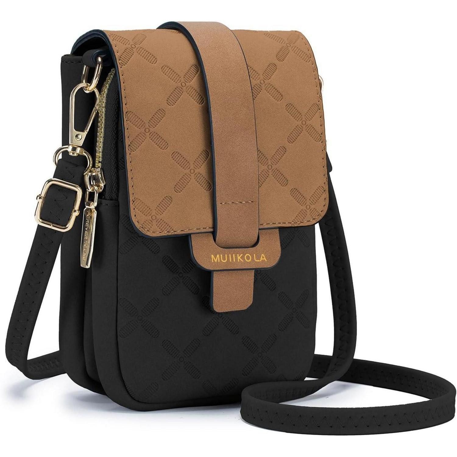 LuxusKollektion Umhängetasche Handytasche Damen Leder RFID Umhängetasche groß Schwarz braun