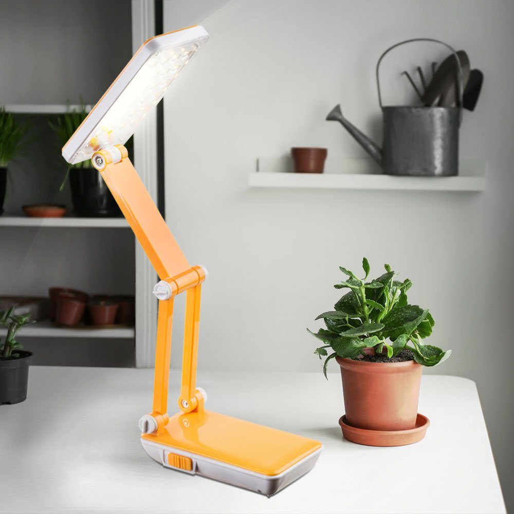 etc-shop Schreibtischlampe, Tischleuchte LED Stehlampe Schreibtisch Lampe  Strahler zusammen klappbar, orange, weiß, klar gefärbt, 2,5 Watt, 170  Lumen, H 37 cm