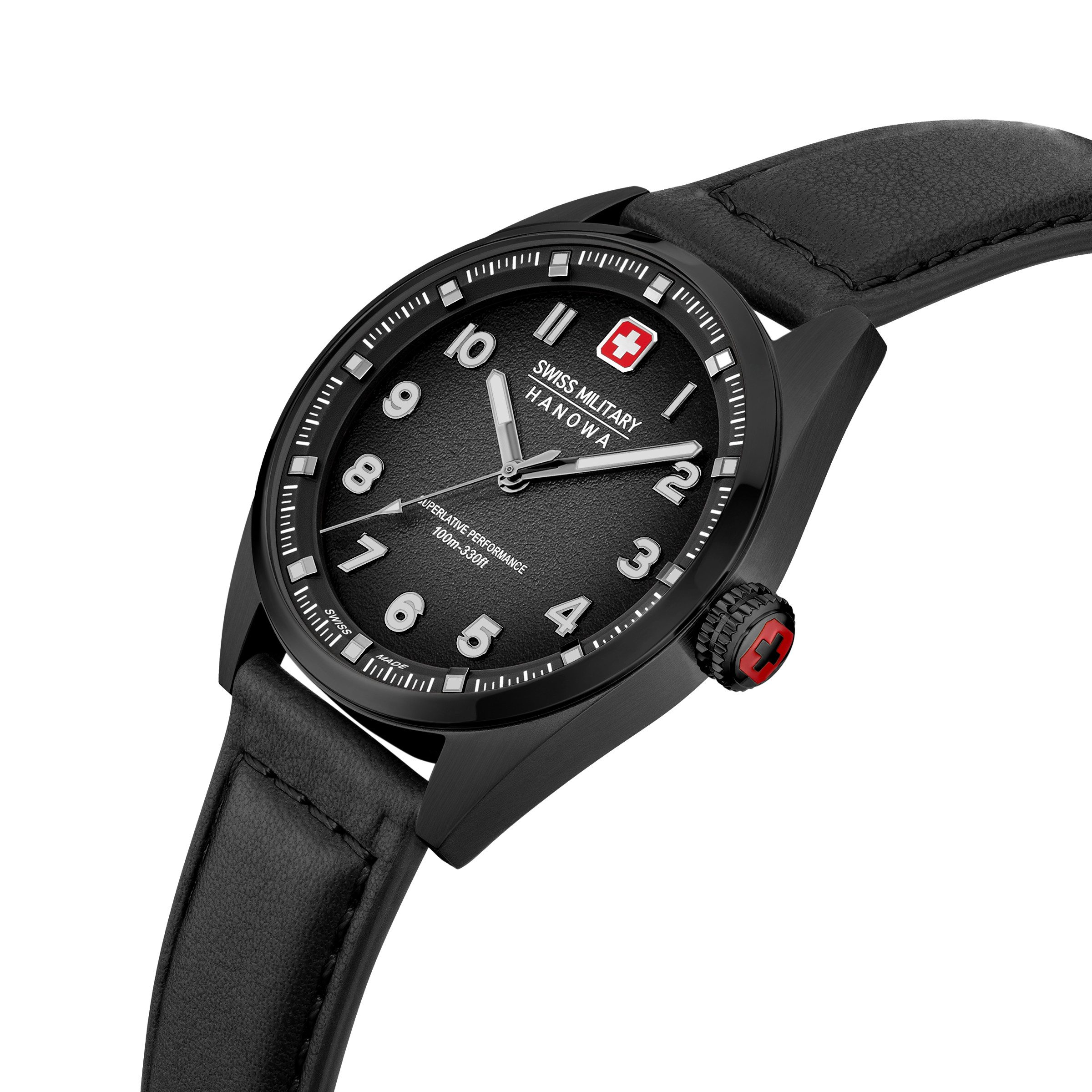 Swiss Military Hanowa Quarzuhr Greyhound SMWGA0001530, Armbanduhr, Herrenuhr, Swiss Made, Lederarmband, analog
