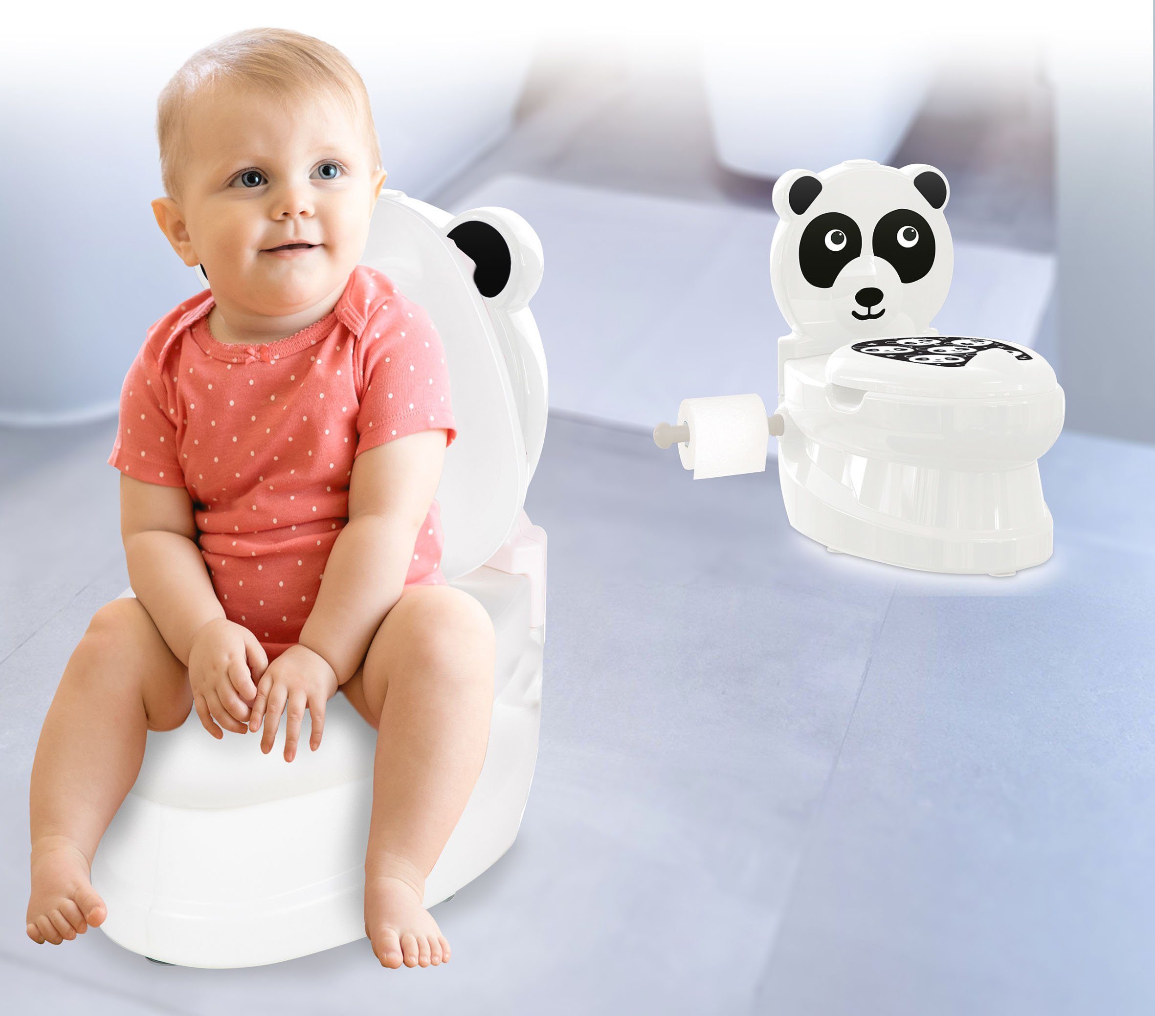 Jamara Toilettentrainer Meine kleine mit Toilettenpapierhalter Spülsound Toilette, und Panda