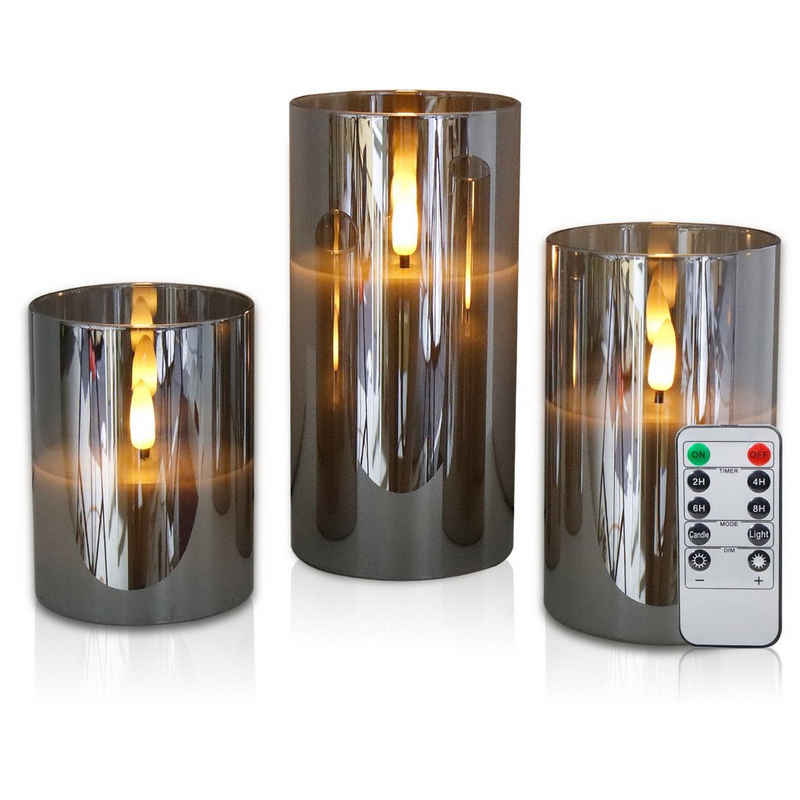 CCLIFE LED-Kerze LED Kerzen mit Glas Fernbedienung Timer Funktion, Echtwachs, mit Fernbedienung