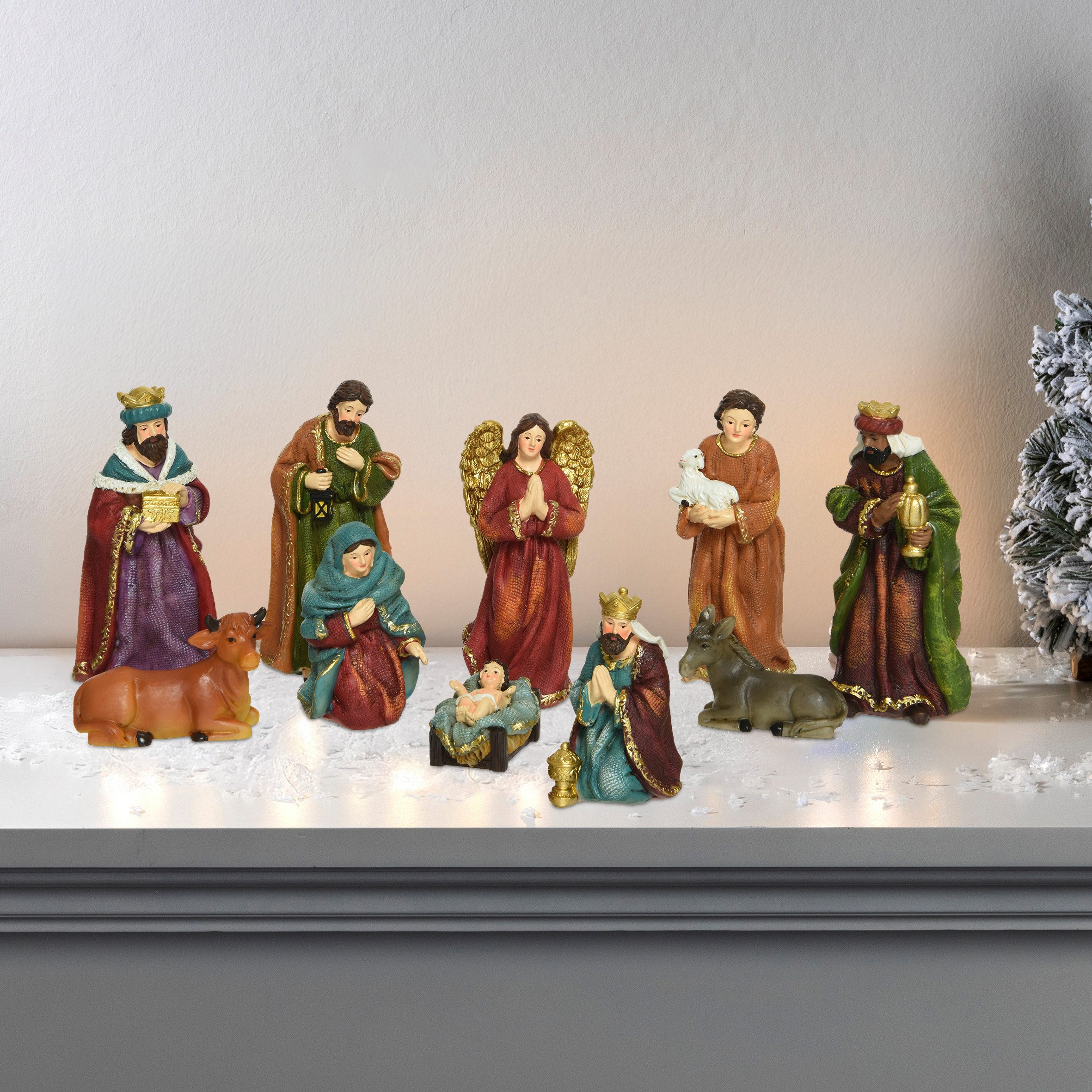 Spetebo Krippenfigur Weihnachts Krippenfiguren handbemalt - 10 Stück / 11 cm (Set, 10 St., Krippenfiguren), Krippen Stall Tisch Dekoration