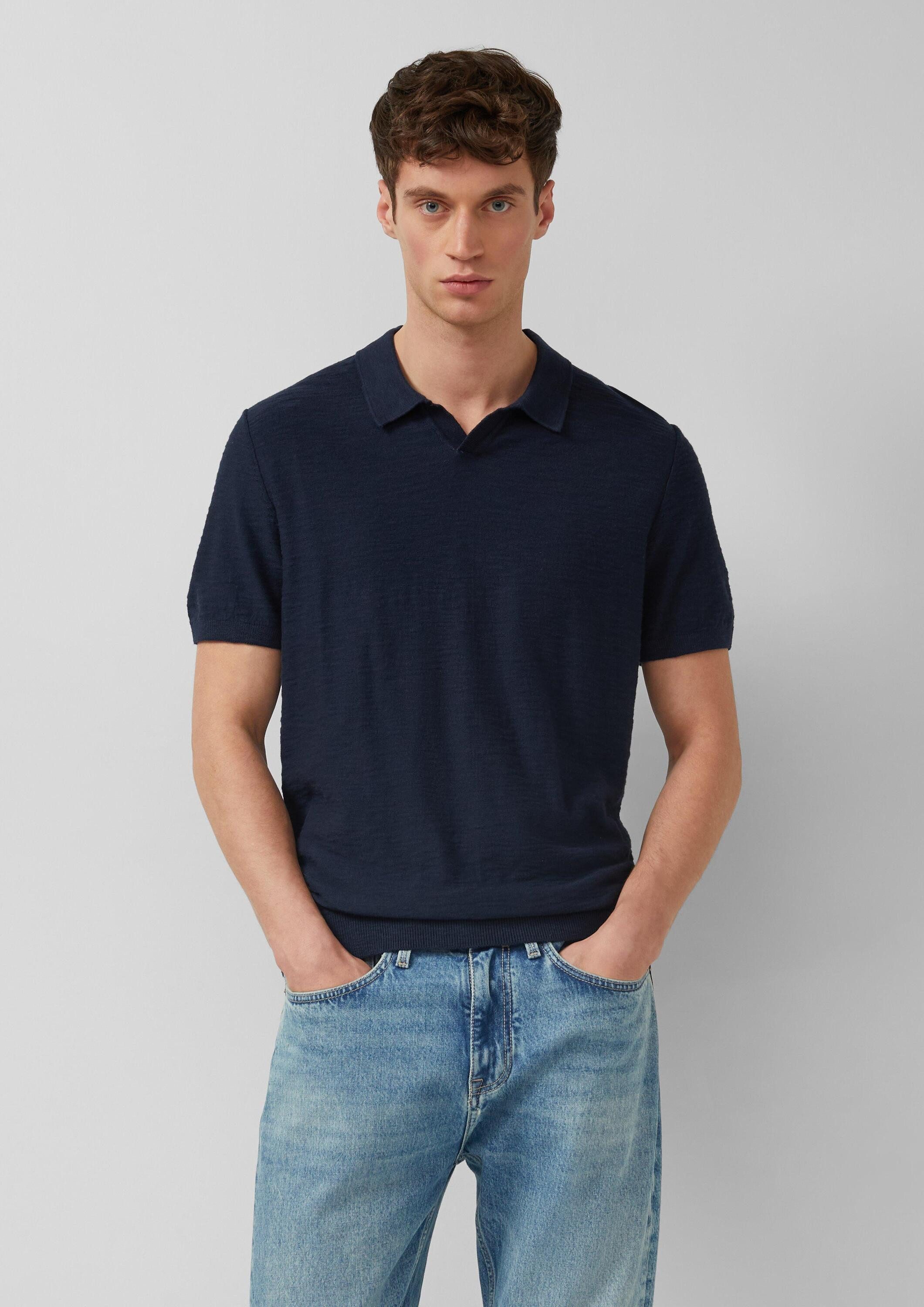 s.Oliver Kurzarmpullover Strickpullover Strick-Poloshirt in Flammgarnstruktur