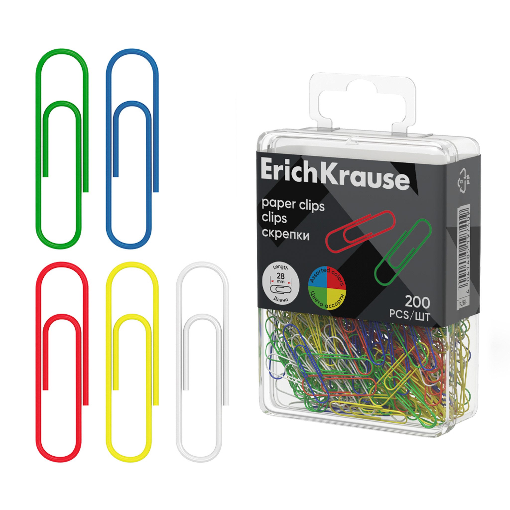 Erich Krause Büroklammer, Büroklammern 28mm Plastikbeschichtet 200 Stück Bunt