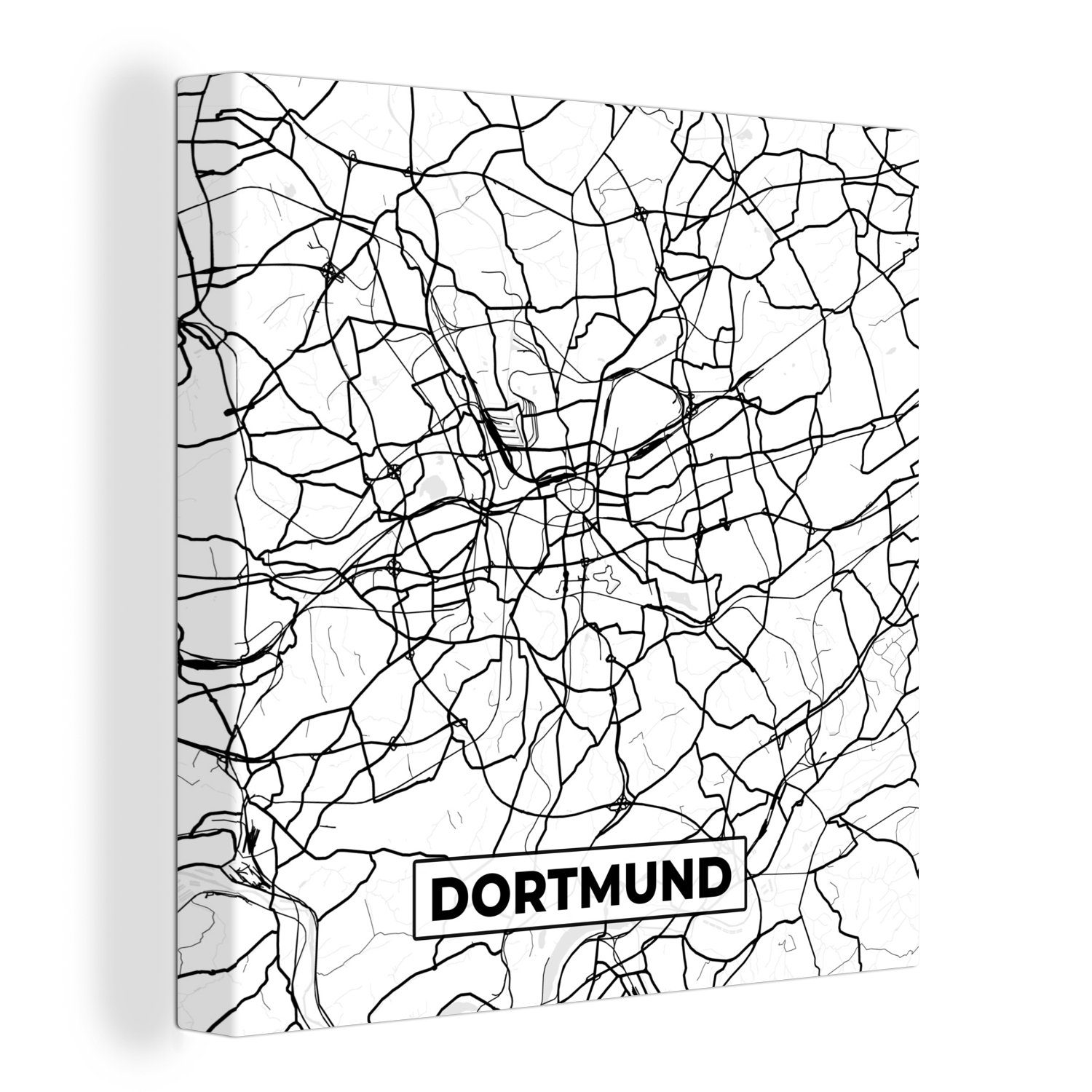 OneMillionCanvasses® Leinwandbild Dortmund - Karte - Stadtplan, (1 St), Leinwand Bilder für Wohnzimmer Schlafzimmer