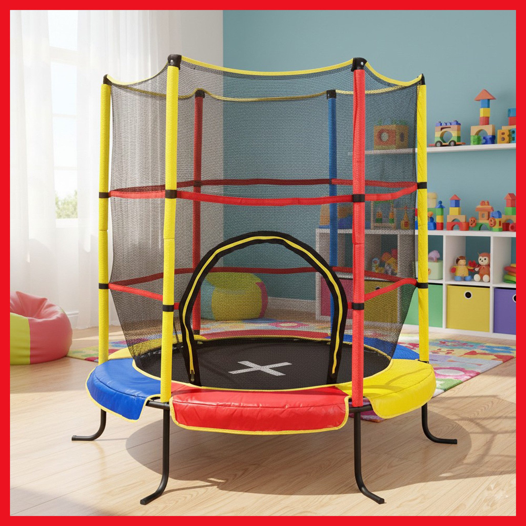 PeakPower Kindertrampolin Mini Trampolin-in/Outdoor 140cm mit Sicherheitsnetz, mit Randabdeckung, Ø 140 cm