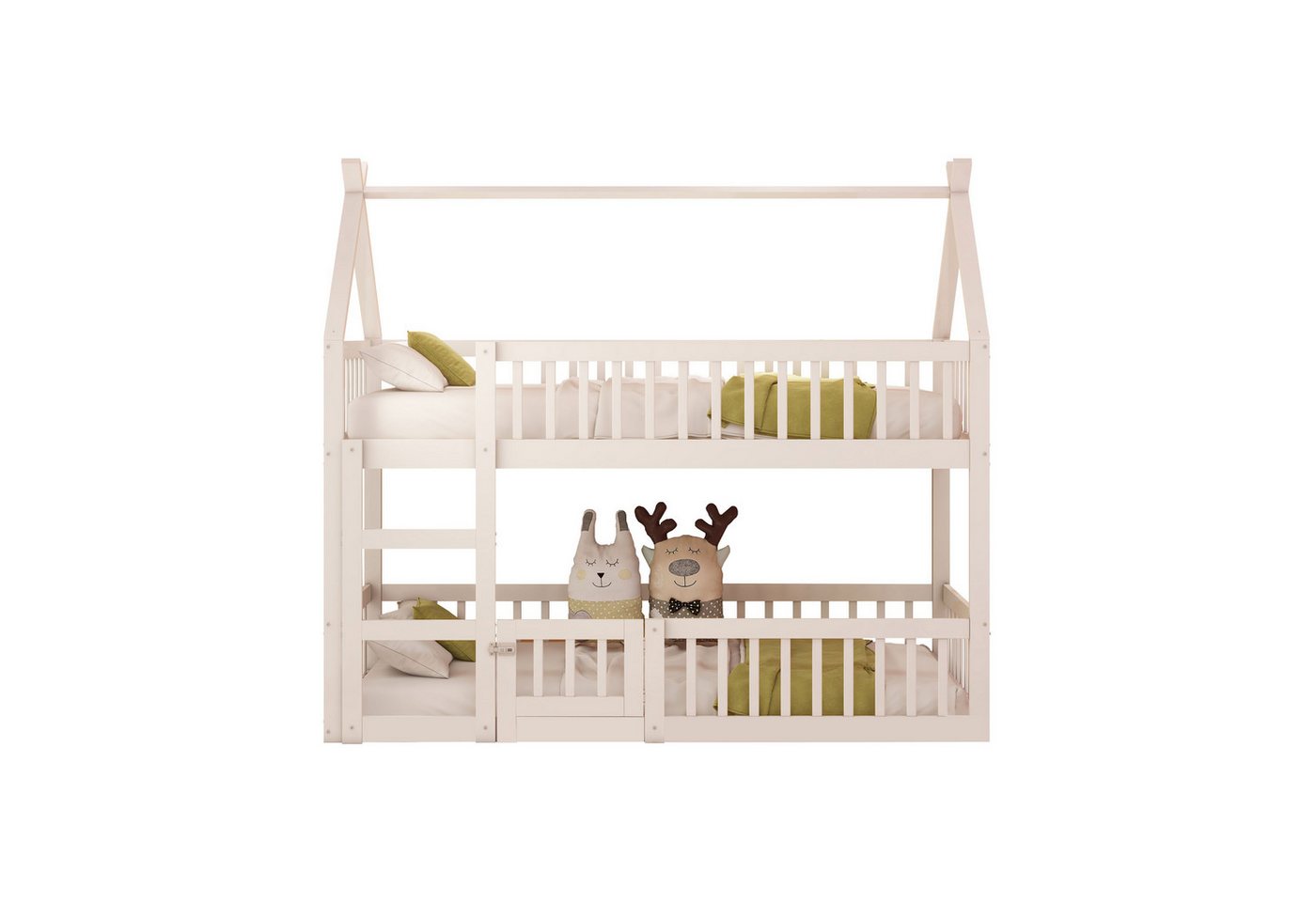 Flieks Etagenbett, Hochbett Kinderbett 90x200cm mit oberem Lattenrost und Leiter