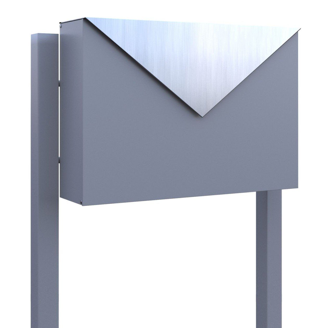 Bravios Briefkasten Standbriefkasten Letter Grau Metallic mit Edelsta