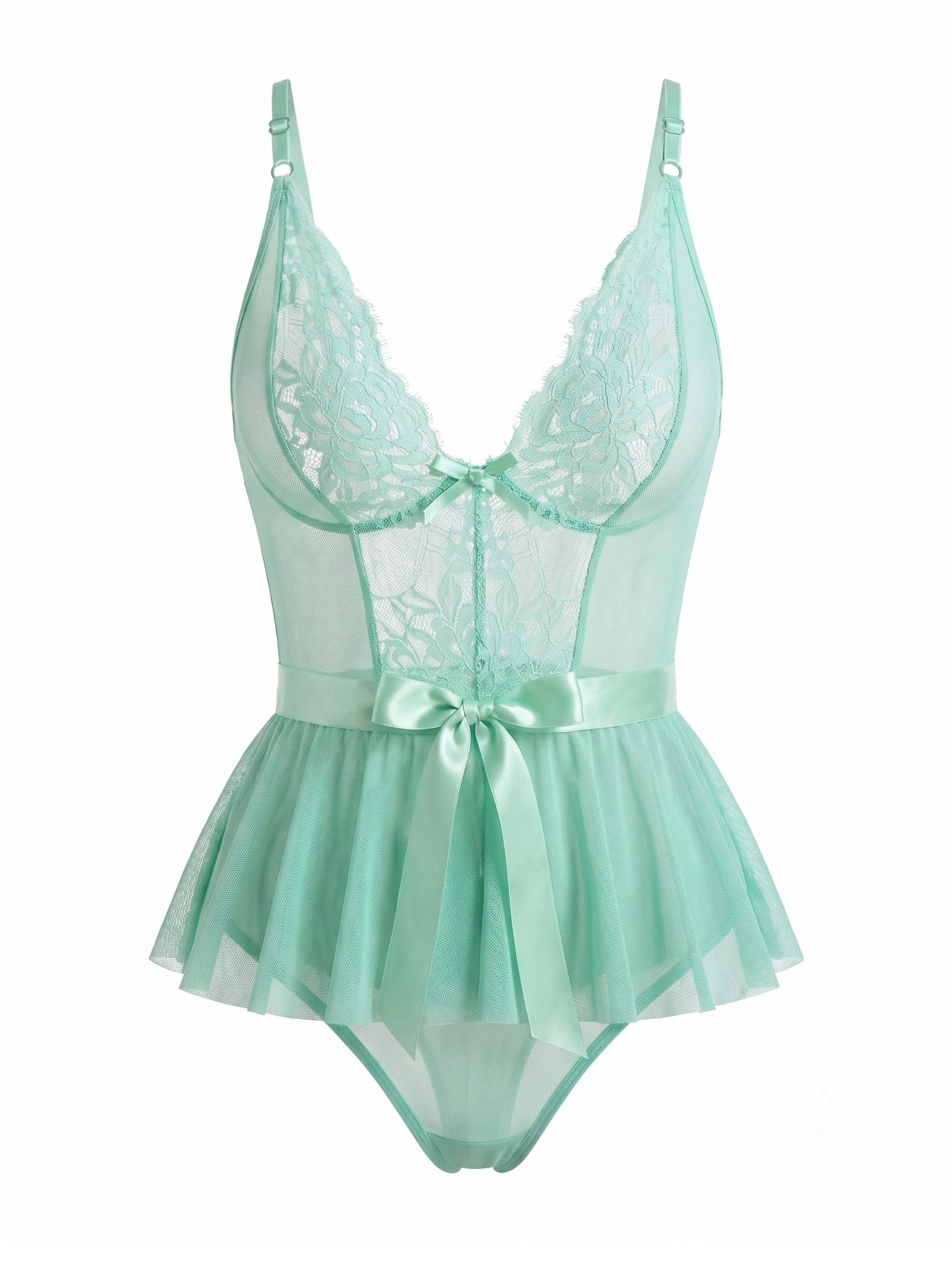 Elegant Love Kurzarmbody Sexy Damen-Tüllbody, Spitzen-Dessous, Lingerie mit überkreuztem Rücken (1-tlg) Teddy mit floraler Spitze & Schleife, verführerische Damen-Unterwäsche