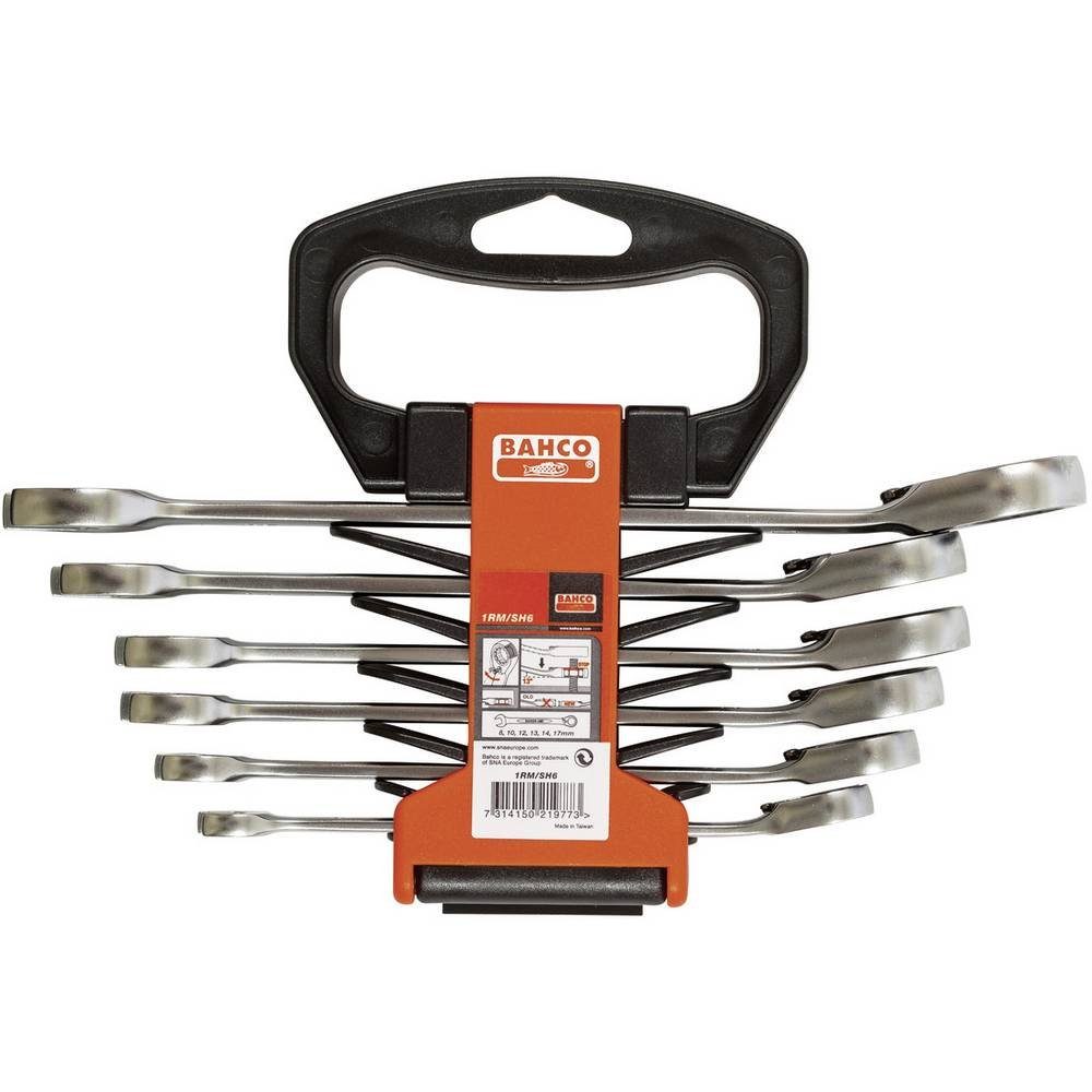BAHCO Накидной ключ Knarren-Ring-Maulschlüssel-Satz, 6tlg, Kunststoffhalter 1RM/SH6
