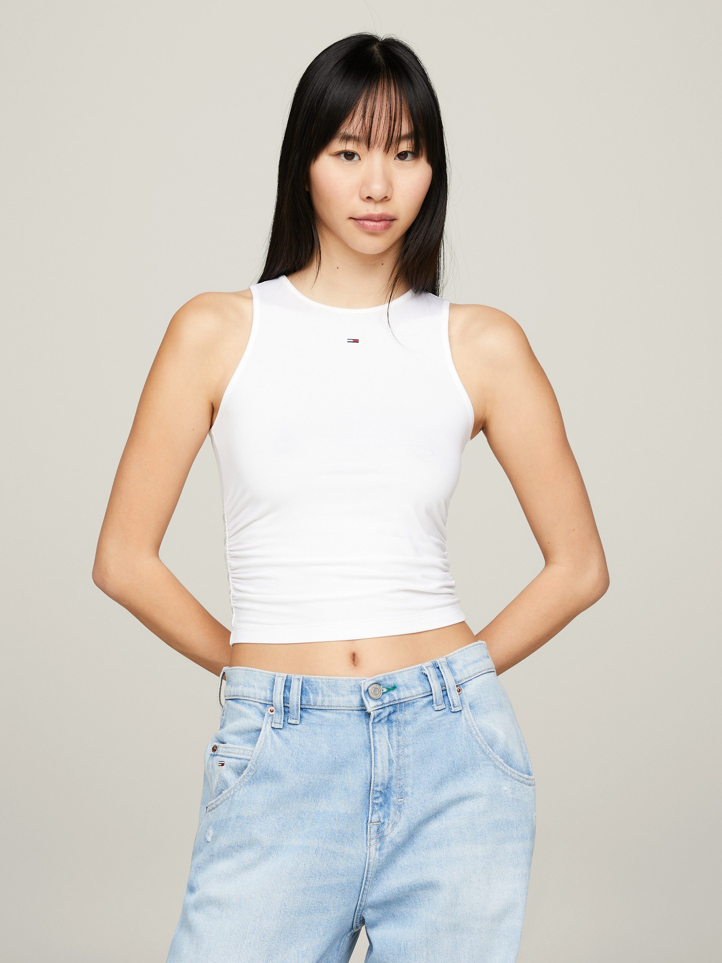 Tommy Jeans Tanktop TJW SLIM GATHERING TANK TOP (ESSENTIAL Regular Flag Logo TJ Women) mit Tommy Jeans Markenlabel