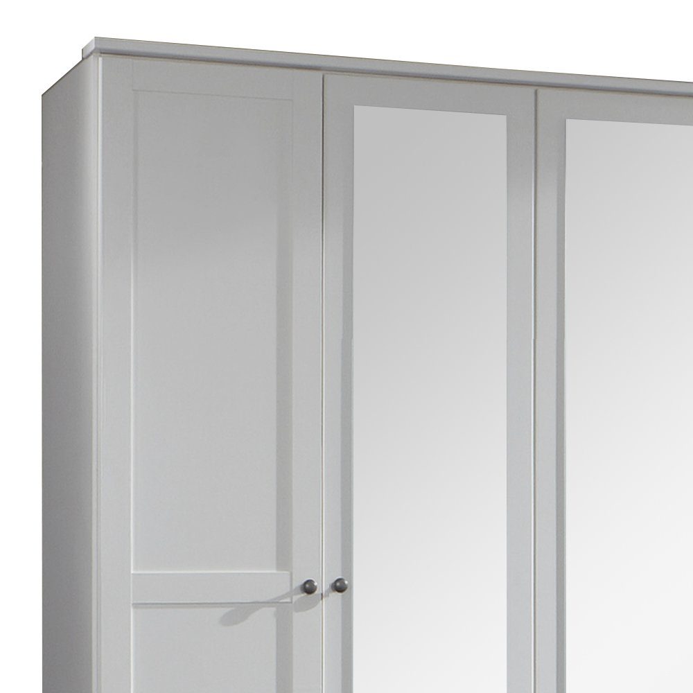 6-türig, aus variabel Holzwerkstoff, Mehrzweckschrank) stellbar, Drehtürenschrank Stylefy mit Teresa viel (Kleiderschrank, Spiegel, Weiß Modern Metall Stauraum, Design,