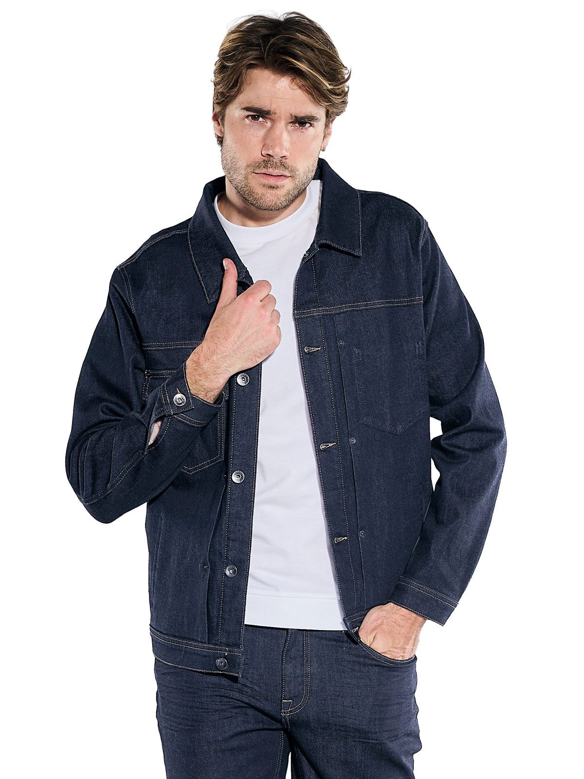 emilio adani Jeansjacke Herren Jeansjacke mit Stretchanteil, Saphirblau