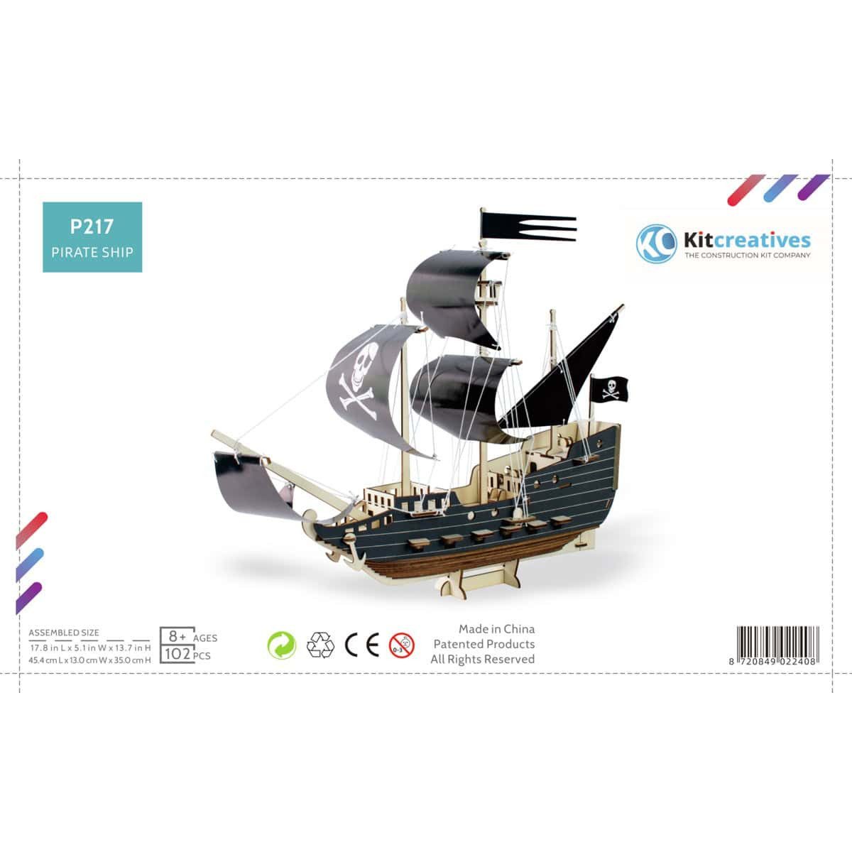 Kitcreatives 3D-Puzzle Piratenschiff Bausatz aus Holz 3D Puzzle Piraten DIY Set Schiff, Puzzleteile