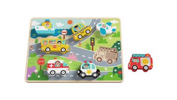 Tooky Toy Steckpuzzle Kinder Holz-Puzzle Fahrzeuge, 8 Puzzleteile, 3D TH634 Steckpuzzle, 8-teilig, ab 1 Jahr