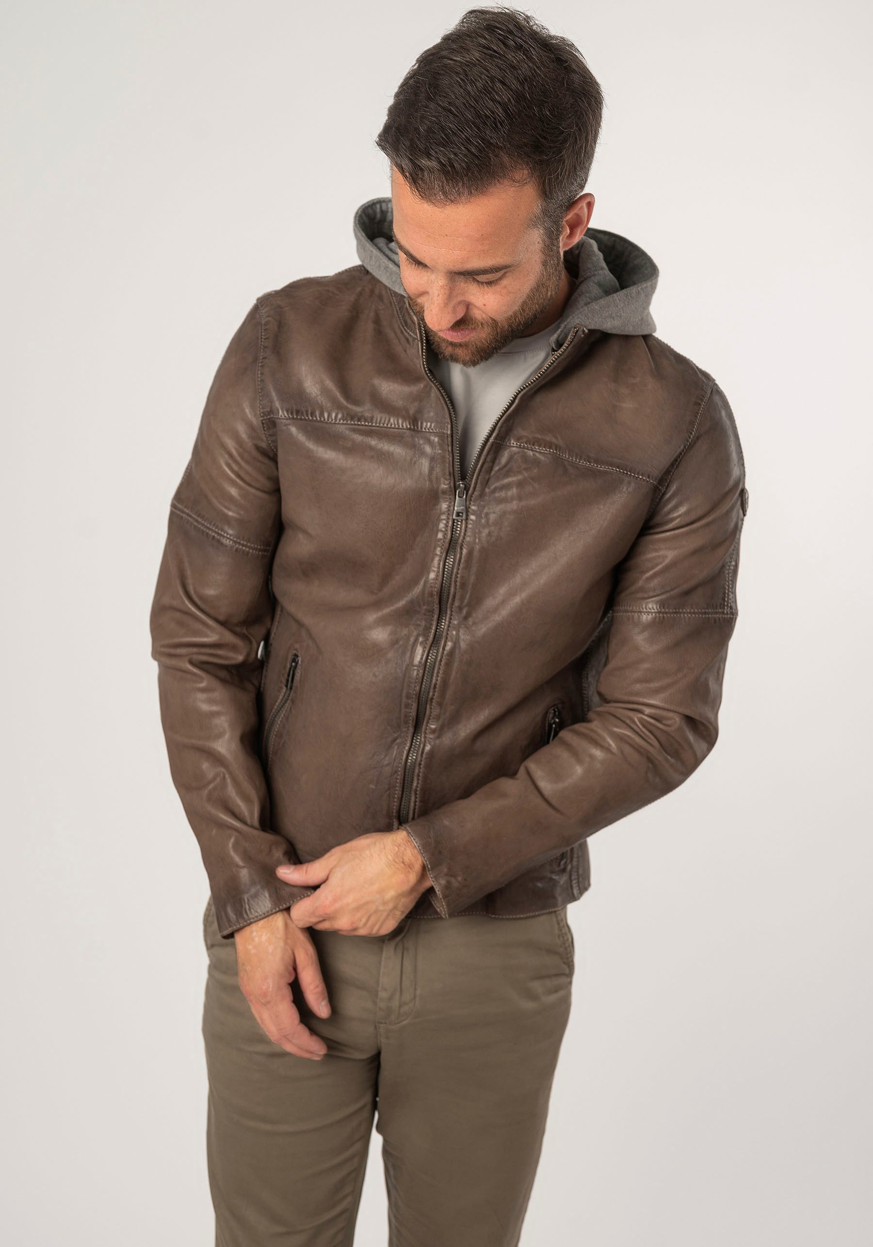 Mauritius Lederjacke MMCyprus mit Jerseykapuze, Reißverschluss, günstig online kaufen