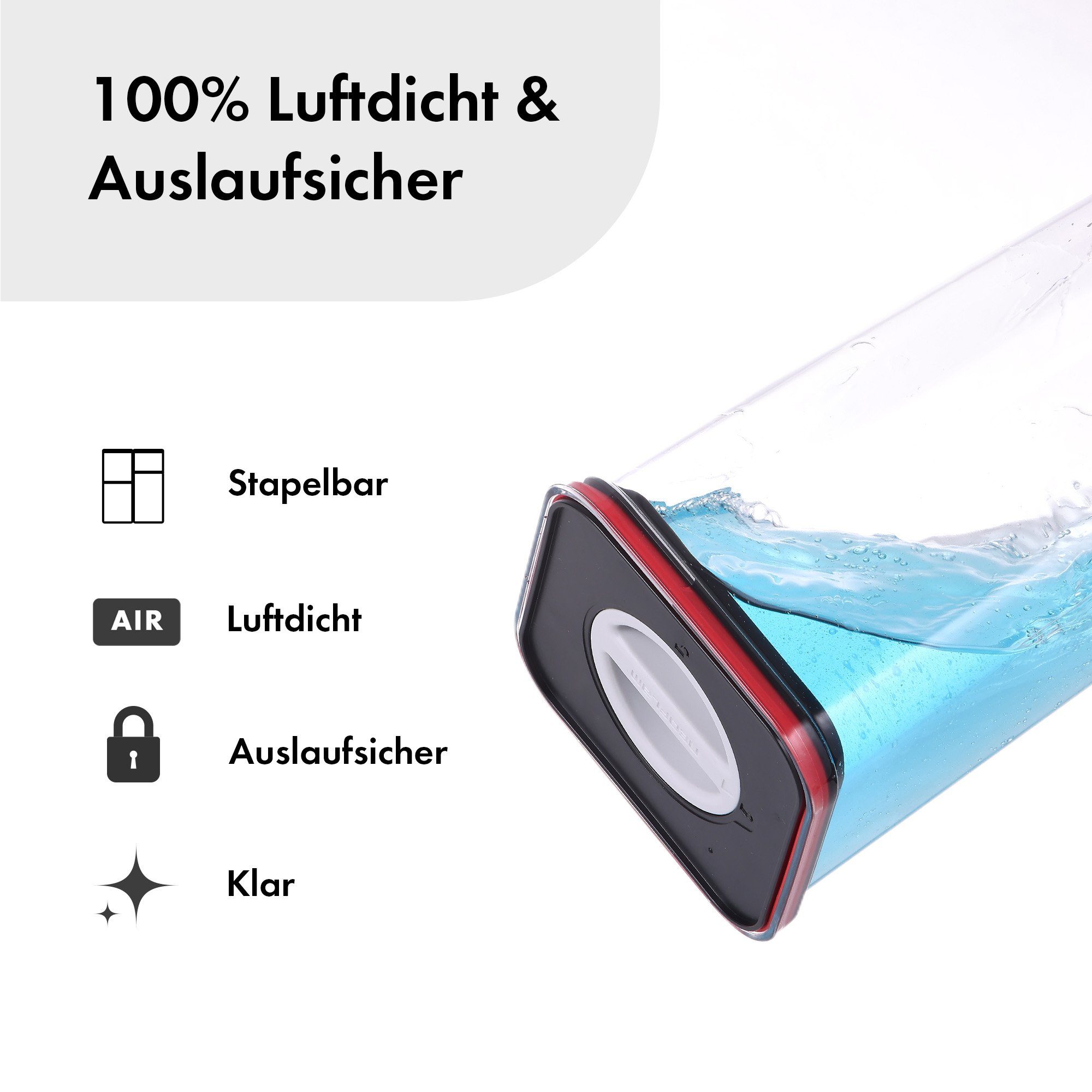 NEOFLAM® Vorratsdose Smart Seal Vorratsbehälter Set 4tlg. - Gr. 4x S - Rot, Kunststoff (AS & PP), Silikon, (4-tlg) – Bild 4 von 5