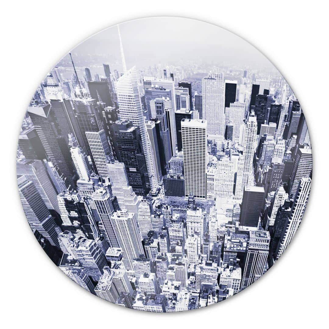 K&L Wall Art Gemälde Glas Wandbild Rund Glasbild Büro Manhattan Skyline Wolkenkratzer, Wandschutz Deko Bilder