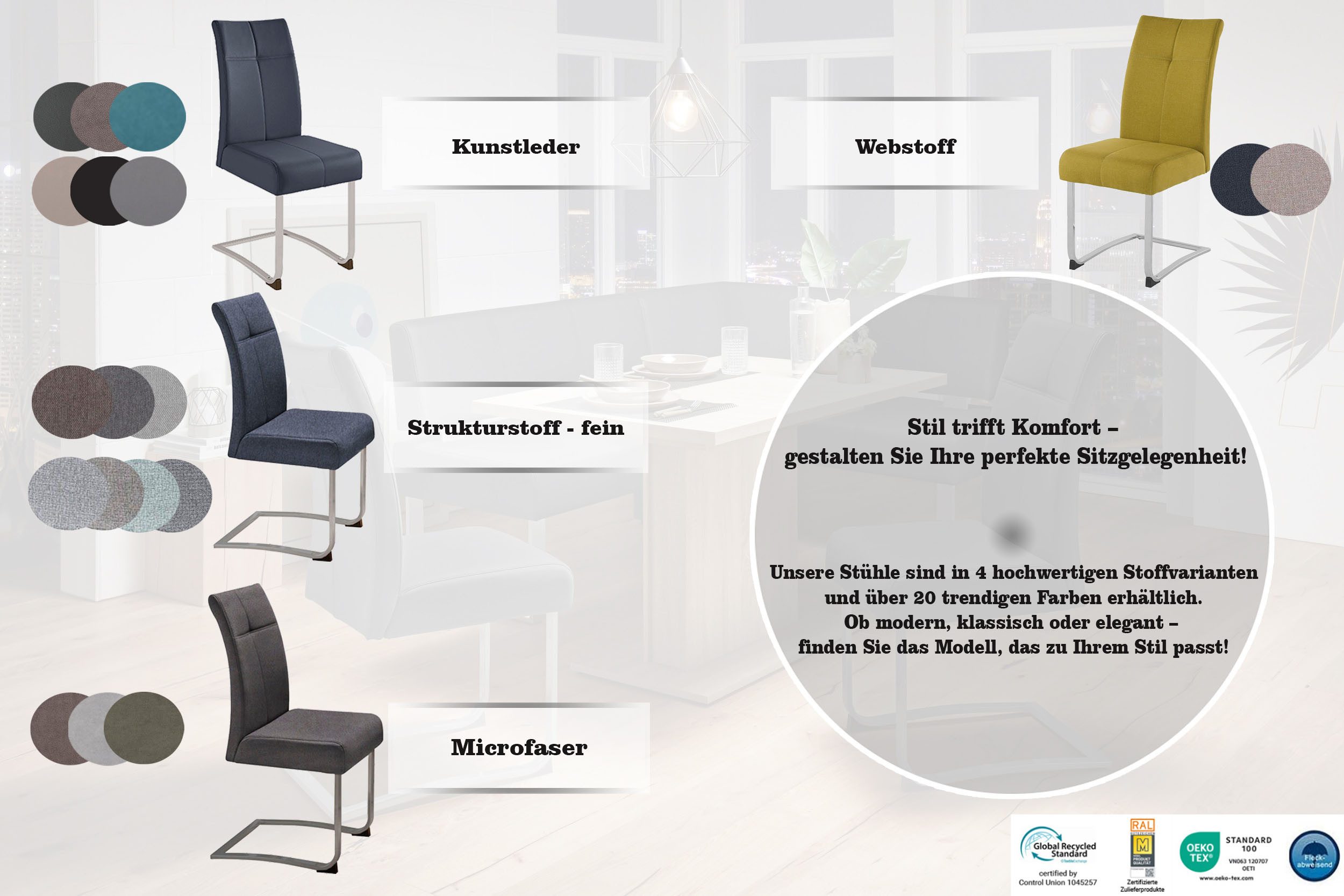 OTTO home Freischwinger Rab (Set, 2 St), Bezug in verschiedenen Qualitäten, maximale Belastbarkeit 120 kg