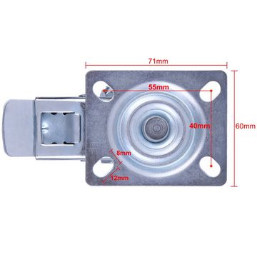 H&S Möbelrolle Hochbelastbare Möbelrollen mit Bremsfunktion - 75mm, Schwarze Möbelrollen mit Bremsen - 75mm Schwerlastrollen