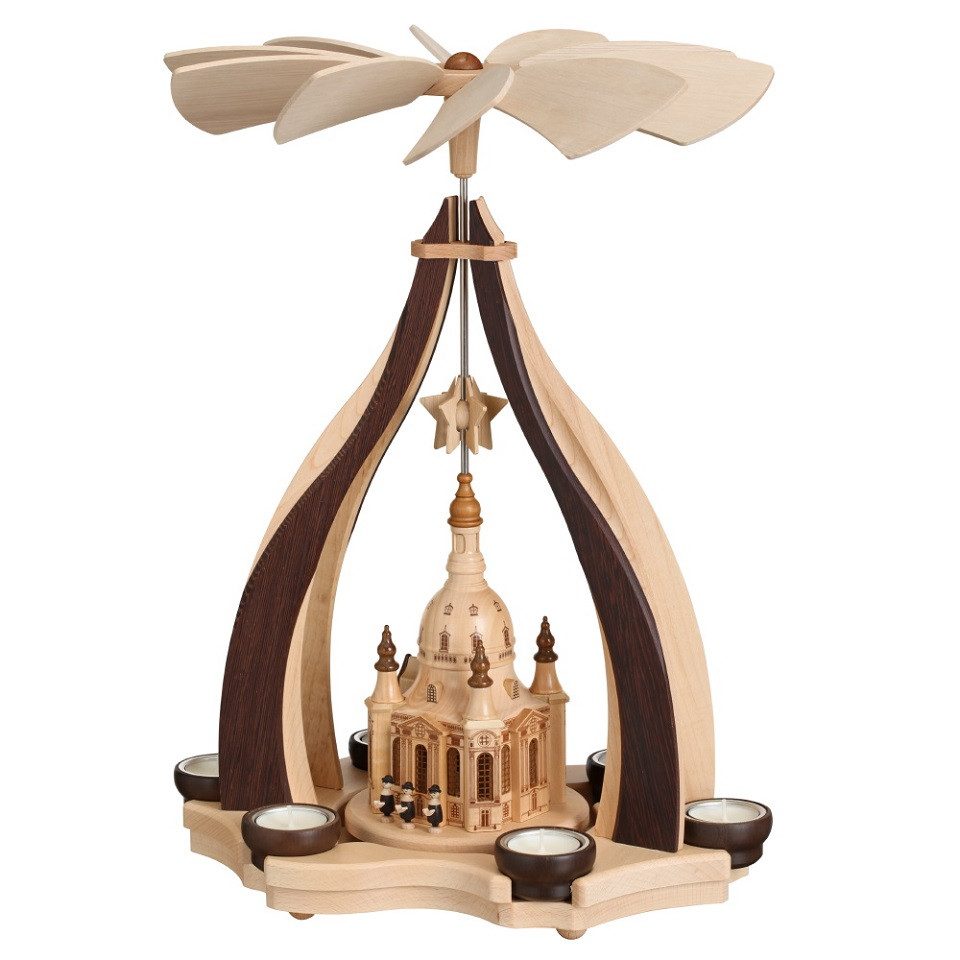 Zeidler Holzkunst Weihnachtspyramide Zeidler Design Pyramide Wenge /Hainbuche, Dresdner Frauenkirche, Handarbeit aus dem Erzgebirge