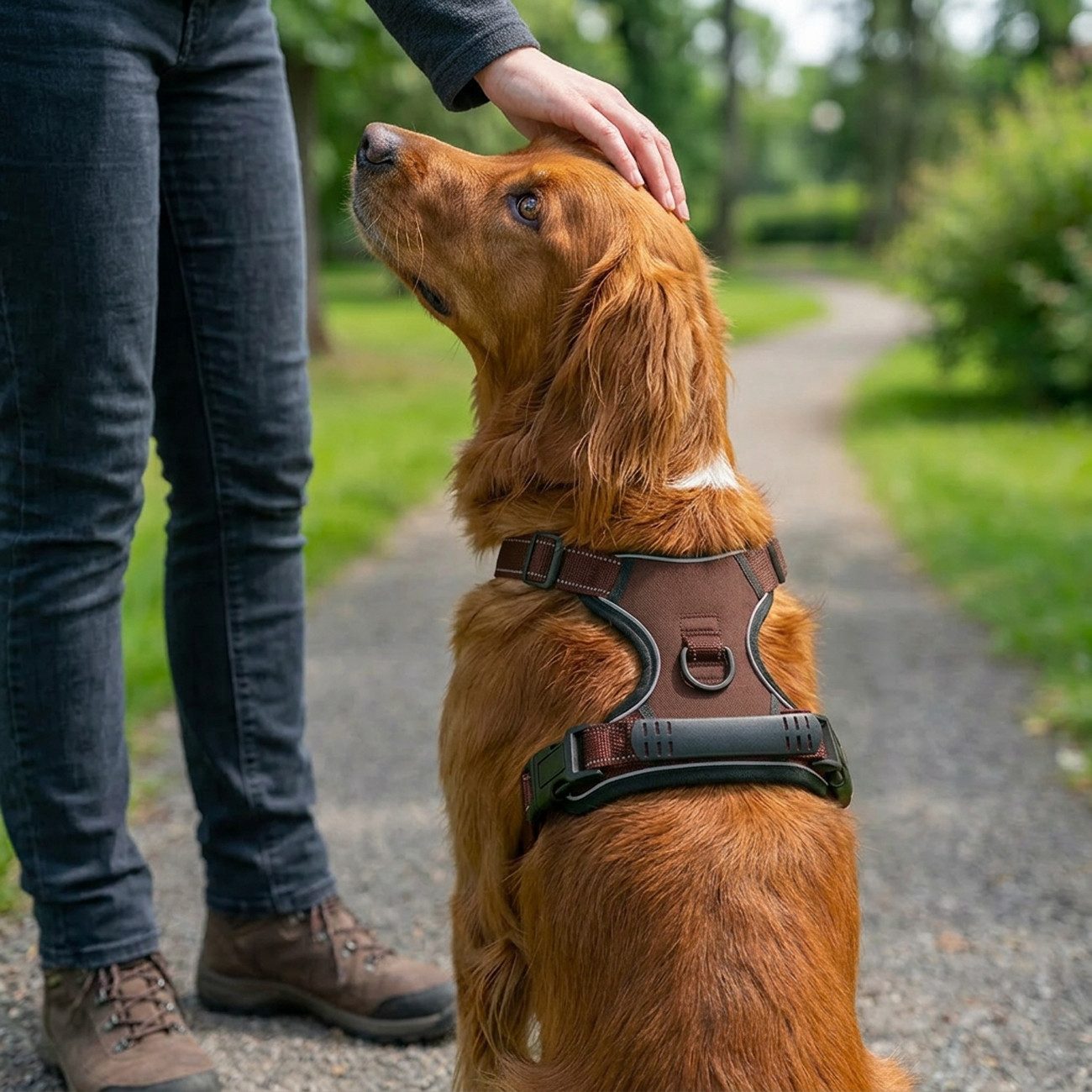 belviona Y-Geschirr gepolstert, reflektierend & verstellbar, Größe S, braun, Nylon, Anti-Zug Hundegeschirr mit Brustring & Kontrollgriff