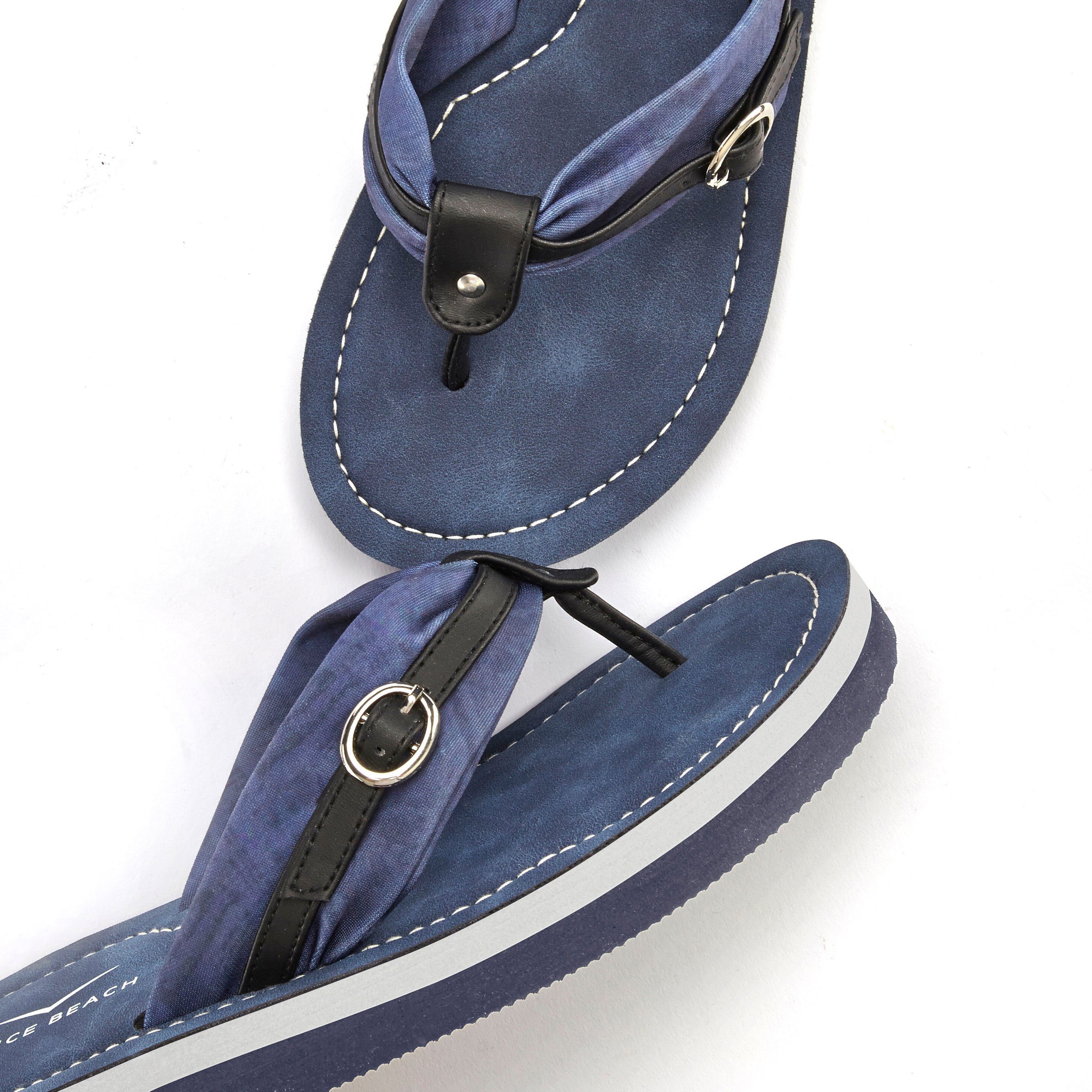 Venice Beach Badezehentrenner Pantolette, blau-schwarz Print Flop modischem VEGAN Flip Badeschuh, Sandale, mit