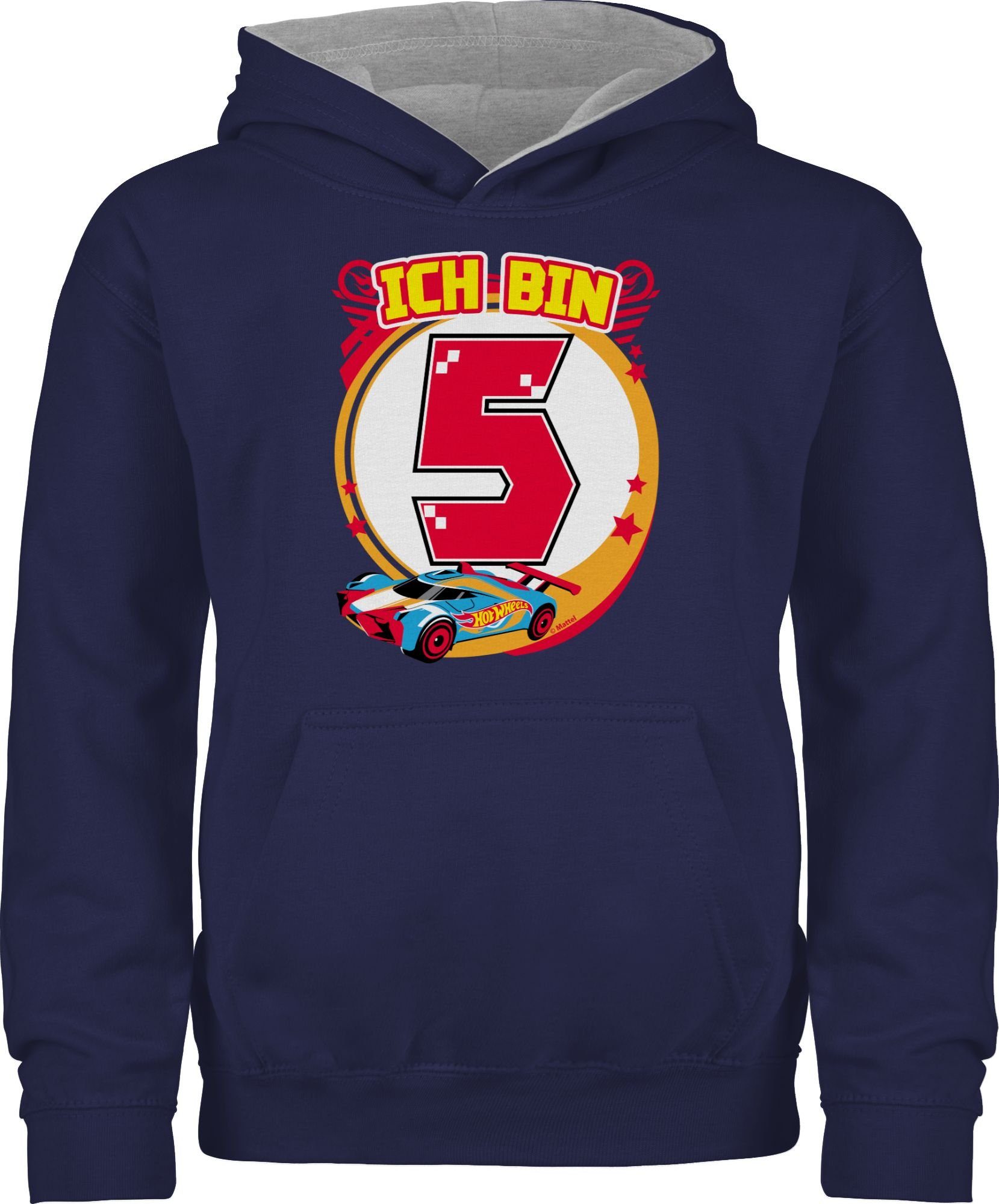 Shirtracer Hoodie Ich bin 5 - Rennauto Hot Wheels Mädchen 1 Navy Blau/Grau meliert