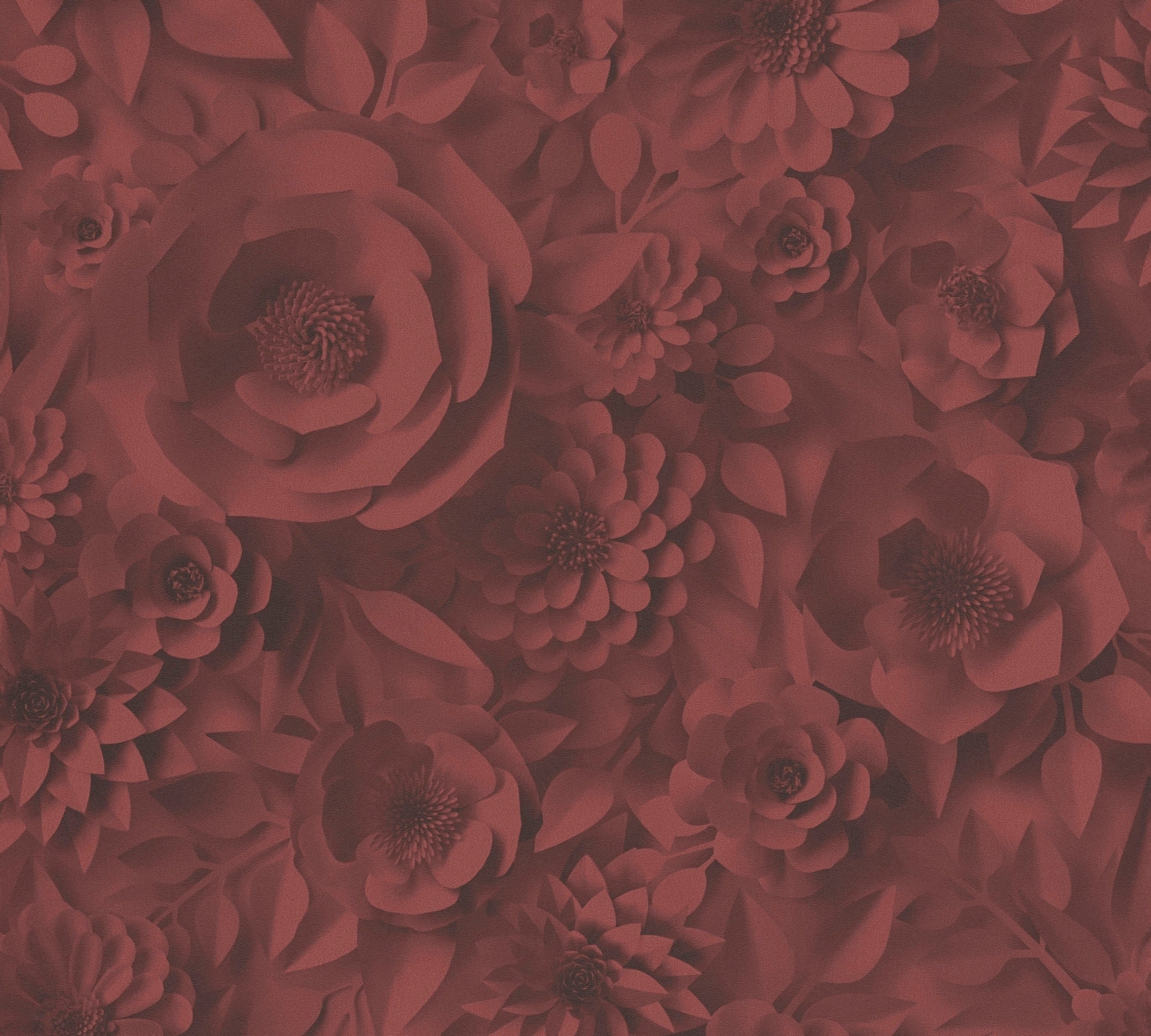St), Blumen 3D Création Optik, A.S. glatt, PintWalls matt, (1 rot Vliestapete Blumenwand