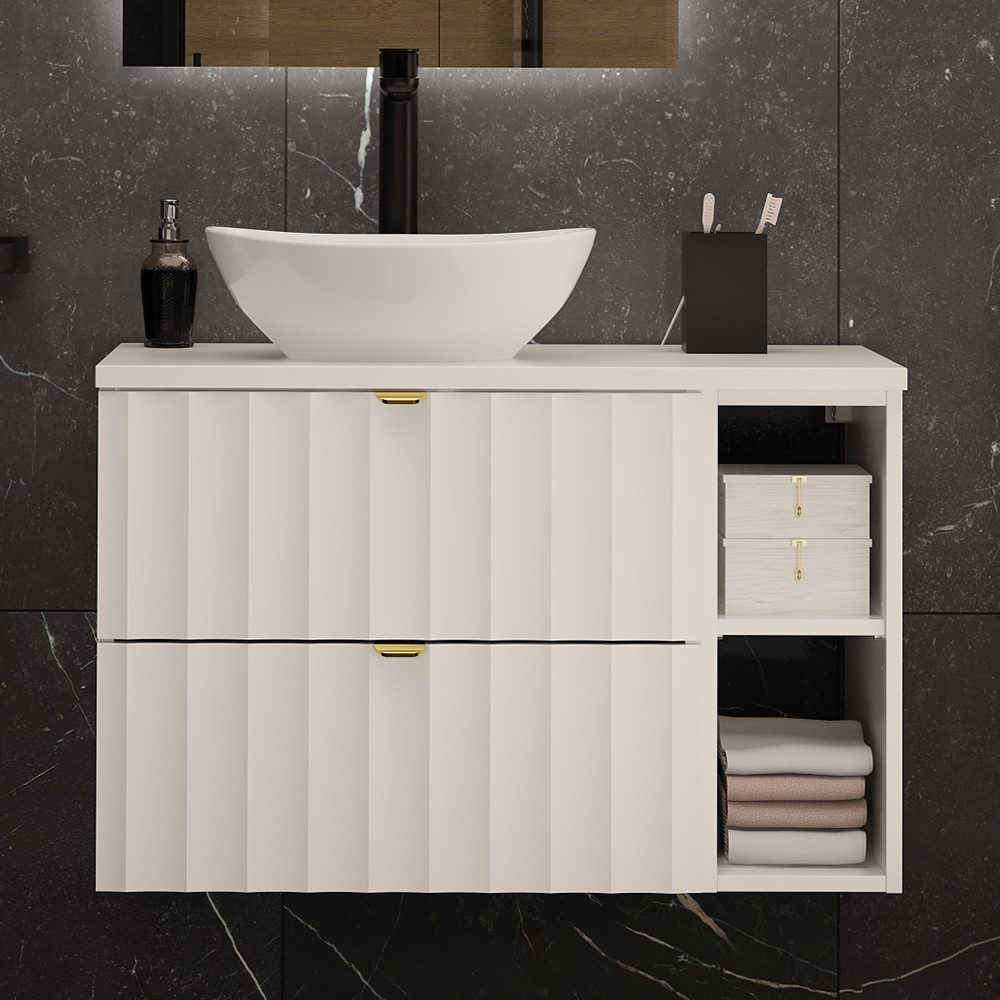 Lomadox Waschtisch AVOLA-140, Waschtischunterschrank Badezimmerschrank 80 cm breit modern in weiß