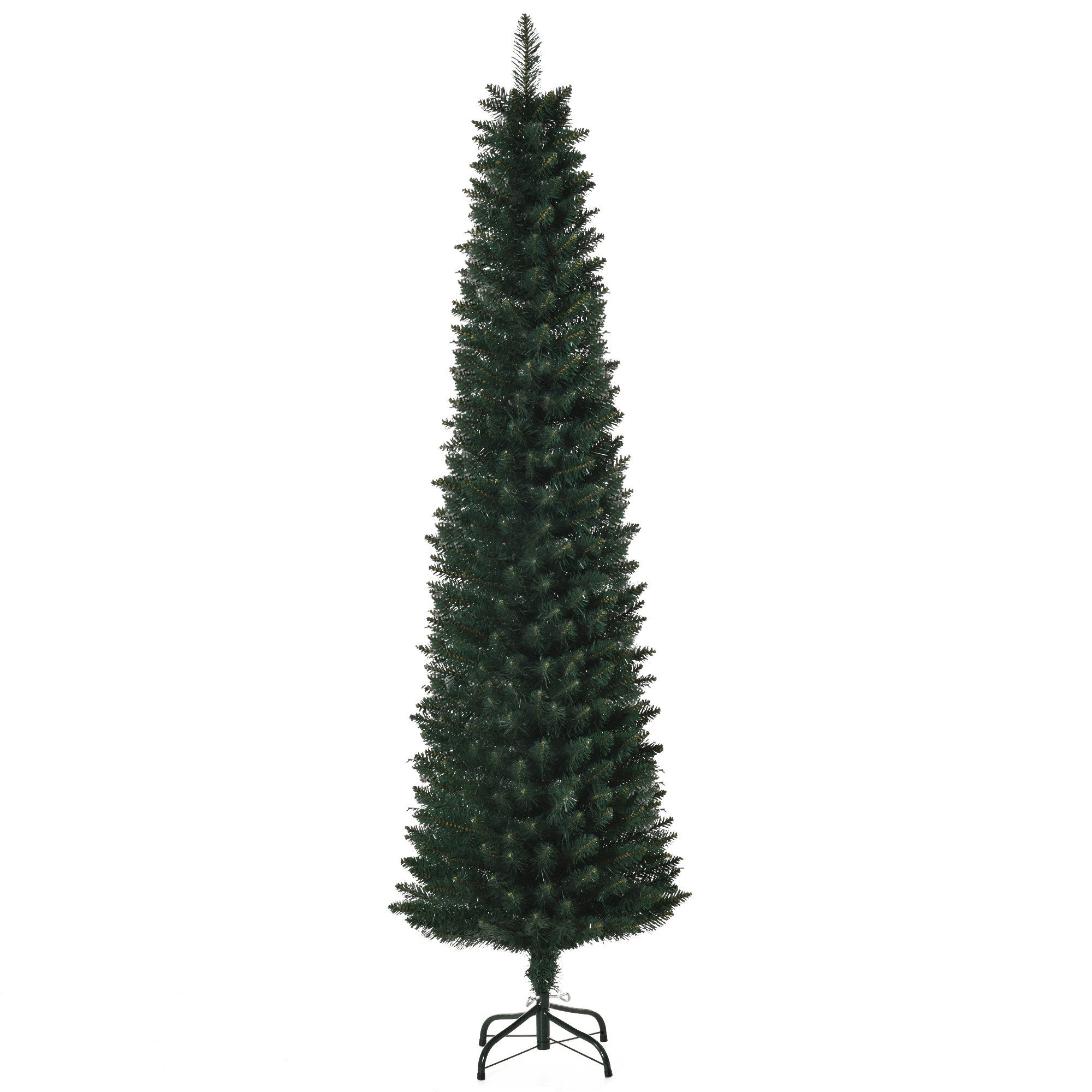 HOMCOM Künstlicher Weihnachtsbaum 180 cm, mit 380 Spitzen, schlanke Form, klappbar Metallständer, Künstlicher Baum, für Weihnachten Deko, Grün
