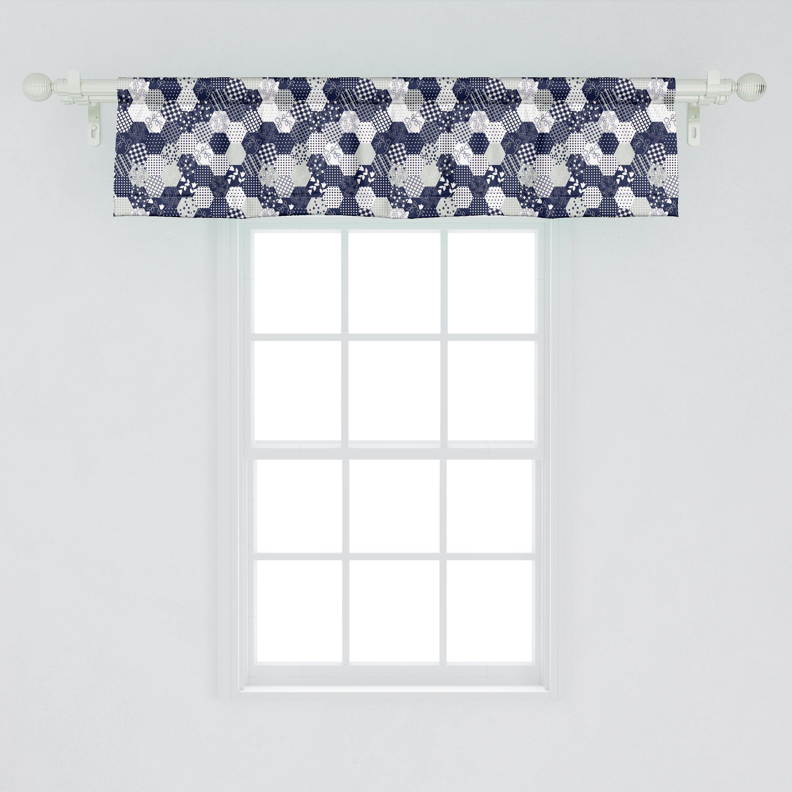 Scheibengardine Vorhang Volant für Küche Marine Dekor mit Patchwork-Art-Punkt-Stern Schlafzimmer Stangentasche, Abakuhaus, Microfaser