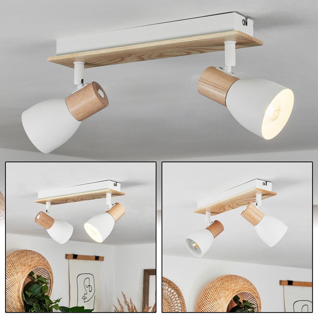 moderne Leuchtmittel Natur/Weiß, Deckenleuchte Deckenlampe ohne hofstein Metall/Holz aus in »Marostica«