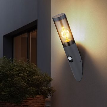 etc-shop Außen-Wandleuchte, Leuchtmittel nicht inklusive, Außenwandlampe mit Bewegungsmelder Edelstahl Wandleuchte