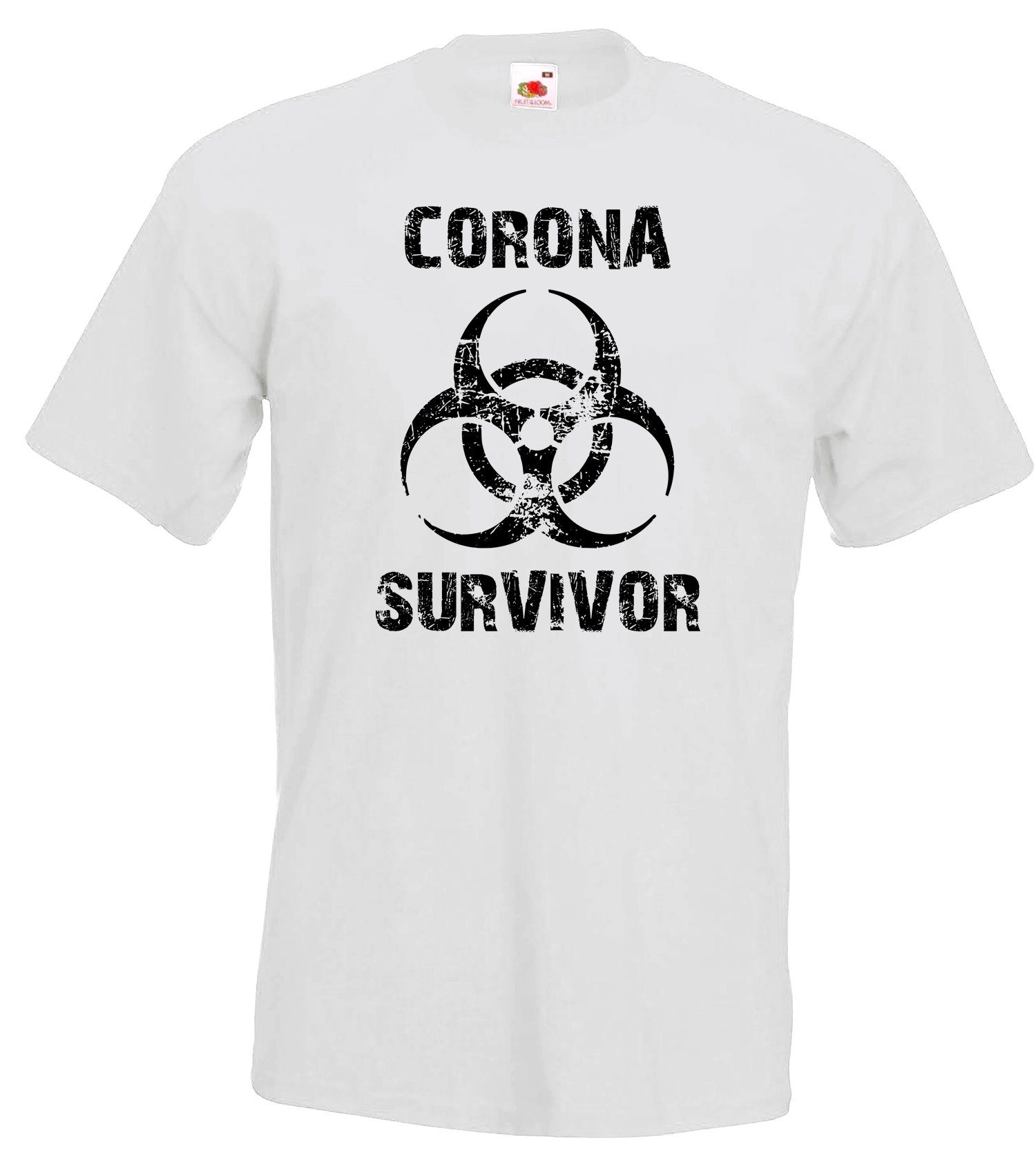 Weiß Shirt Frontprint Corona Youth T-Shirt Survivor Designz mit Herren modischem