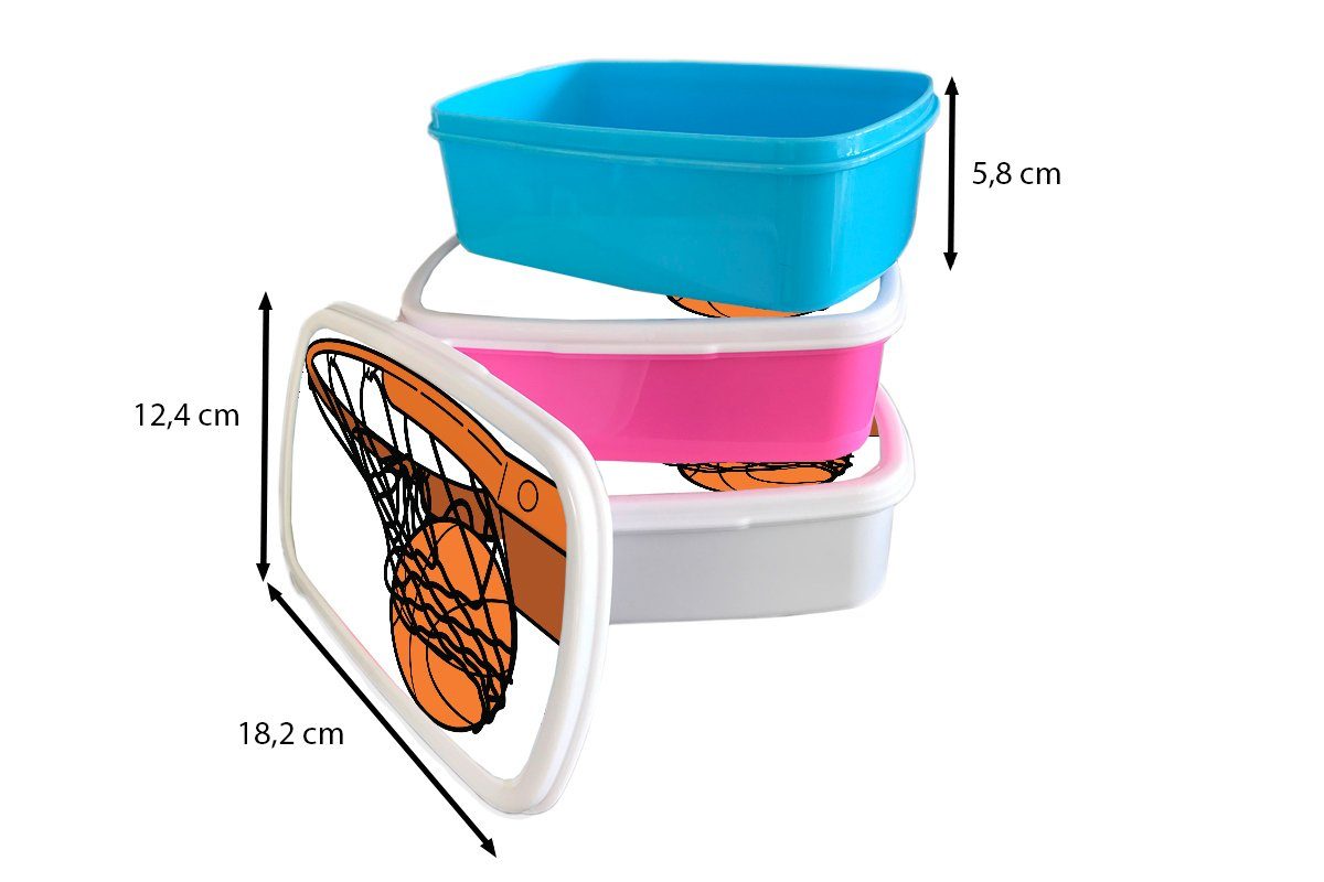 Lunchbox Brotdose Kinder, (2-tlg), Illustration Kunststoff, des Netz, Brotbox im für Eine MuchoWow Erwachsene, Snackbox, Kunststoff Mädchen, Basketballs rosa