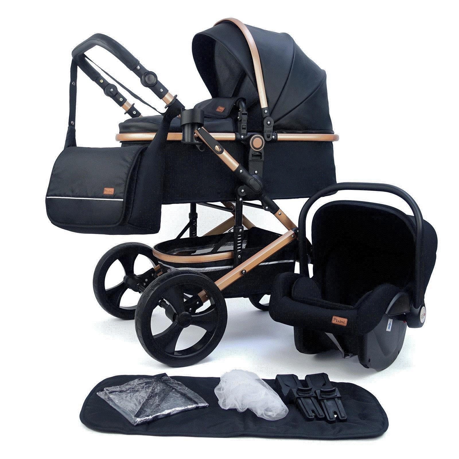 Kinderwagen Pixini Set Kombi-Kinderwagen Kalani goldfarbenes 3in1 Pixini Gestell