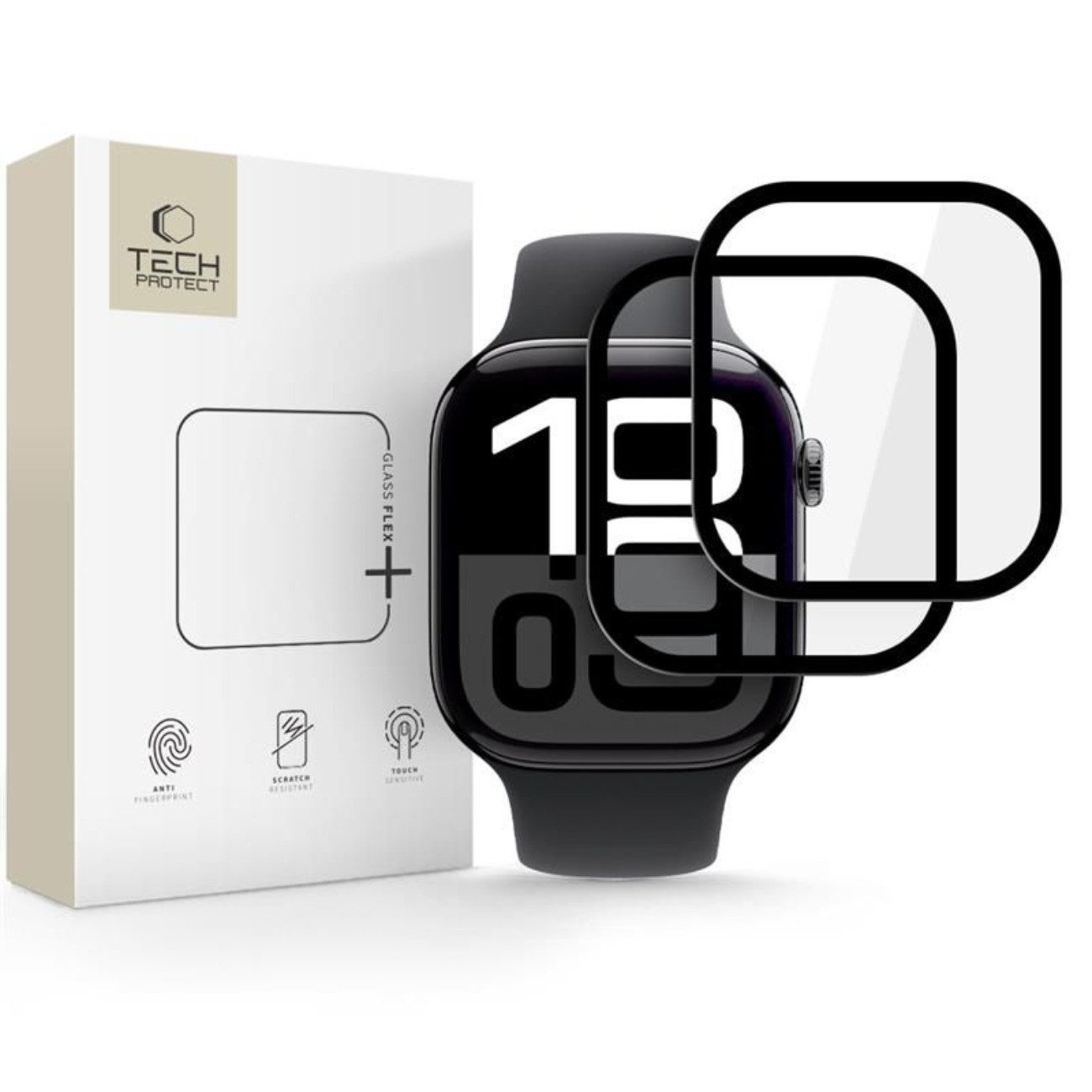 TECH PROTECT Displayschutzglas für Apple Watch 10 46 mm, 2er-Pack Displayschutzgläser, Splitterfreies Hybridglas mit 7H-Beschichtung