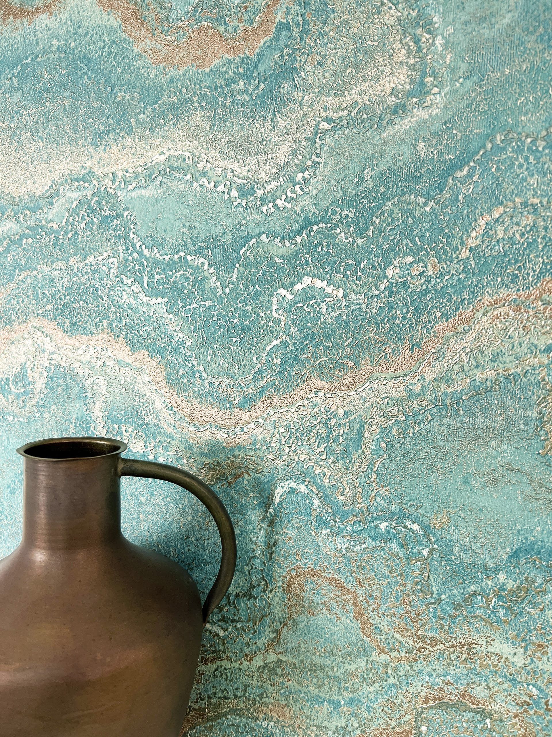 Newroom Vliestapete, Türkis Tapete Modern Marmor - Marmortapete Marmoroptik günstig online kaufen