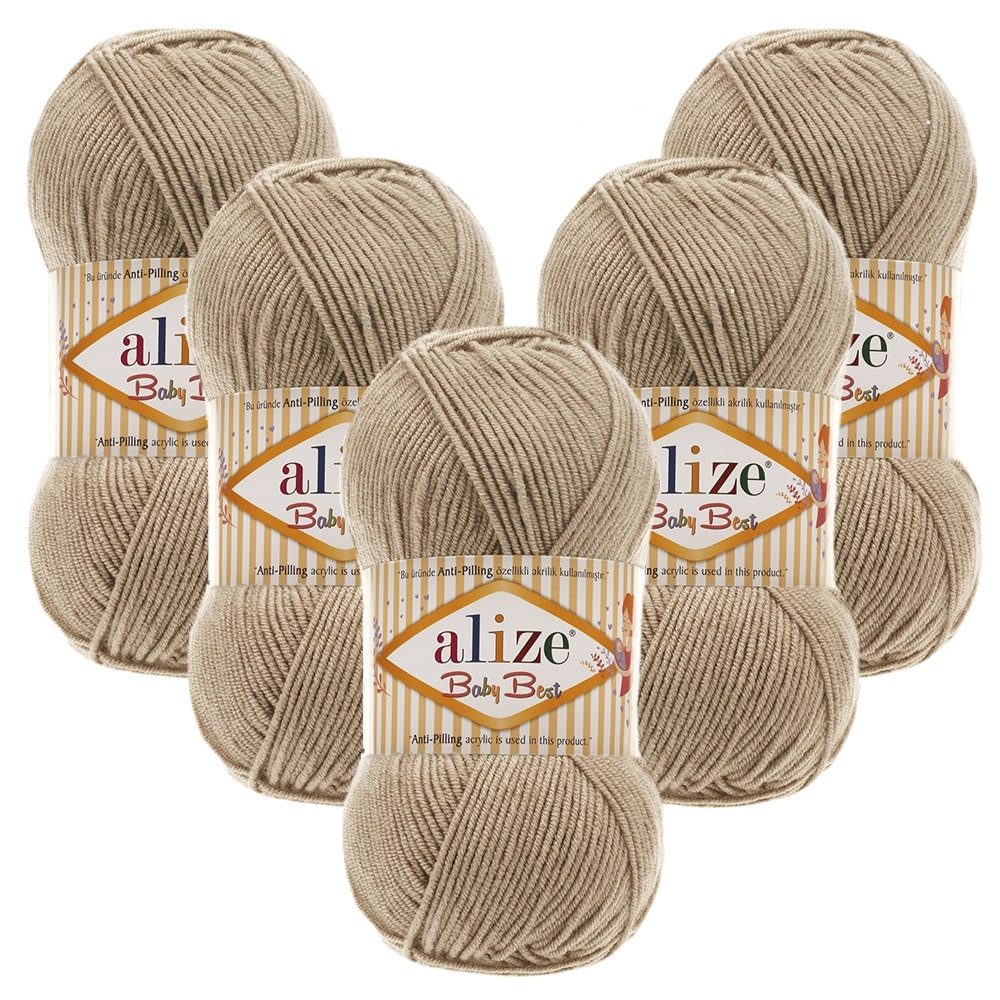 Alize 5 x ALIZE Baby Best 256 Beige Häkelwolle, 240 m, Babywolle,Viskose,Anti-Pilling,Babygarn