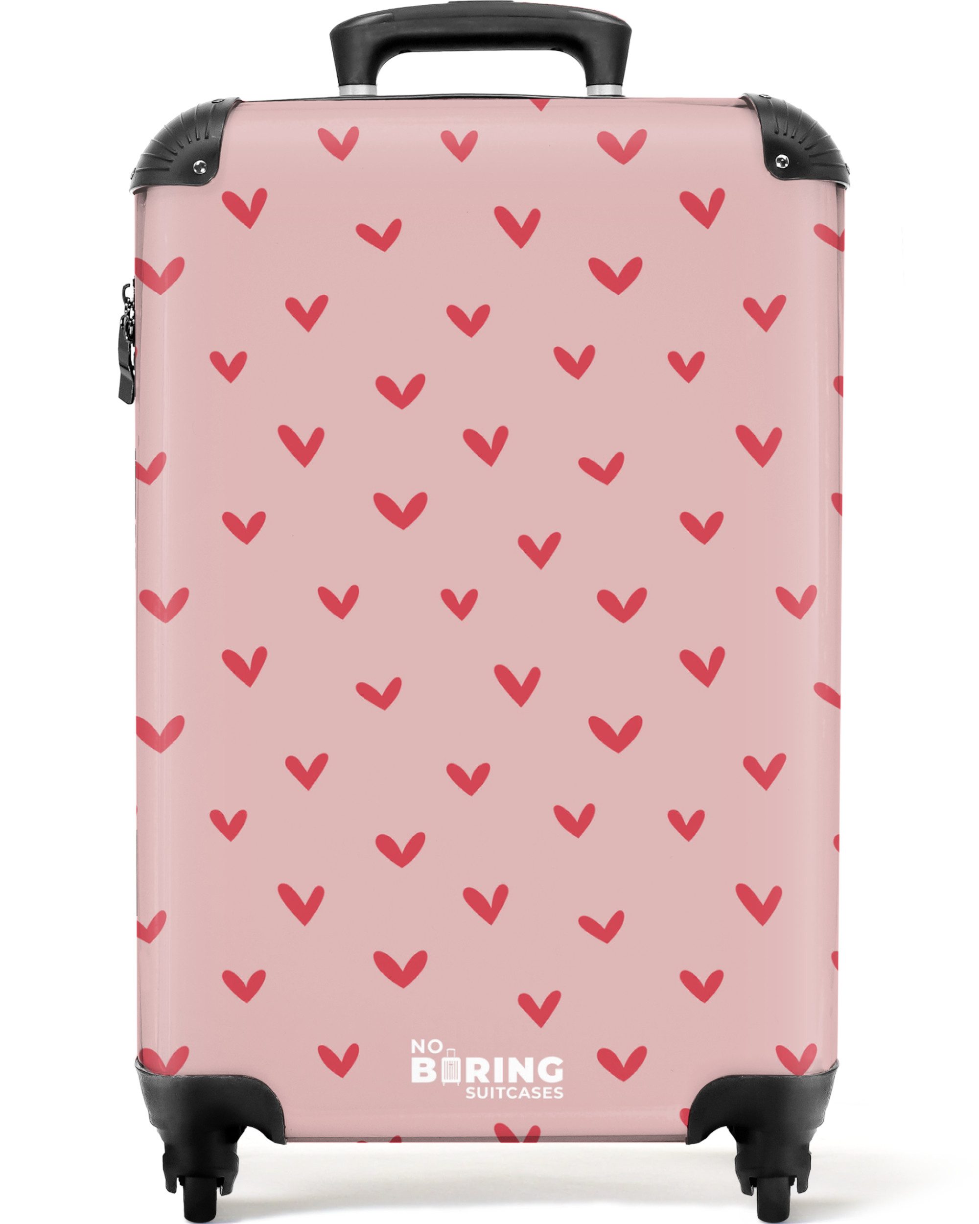 NoBoringSuitcases.com© Kinderkoffer Herzmuster mit rosa Farben 55x35x20cm, 4 Rollen, Handgepäck-Koffer, Kinderkoffer, Reisekoffer Mädchen