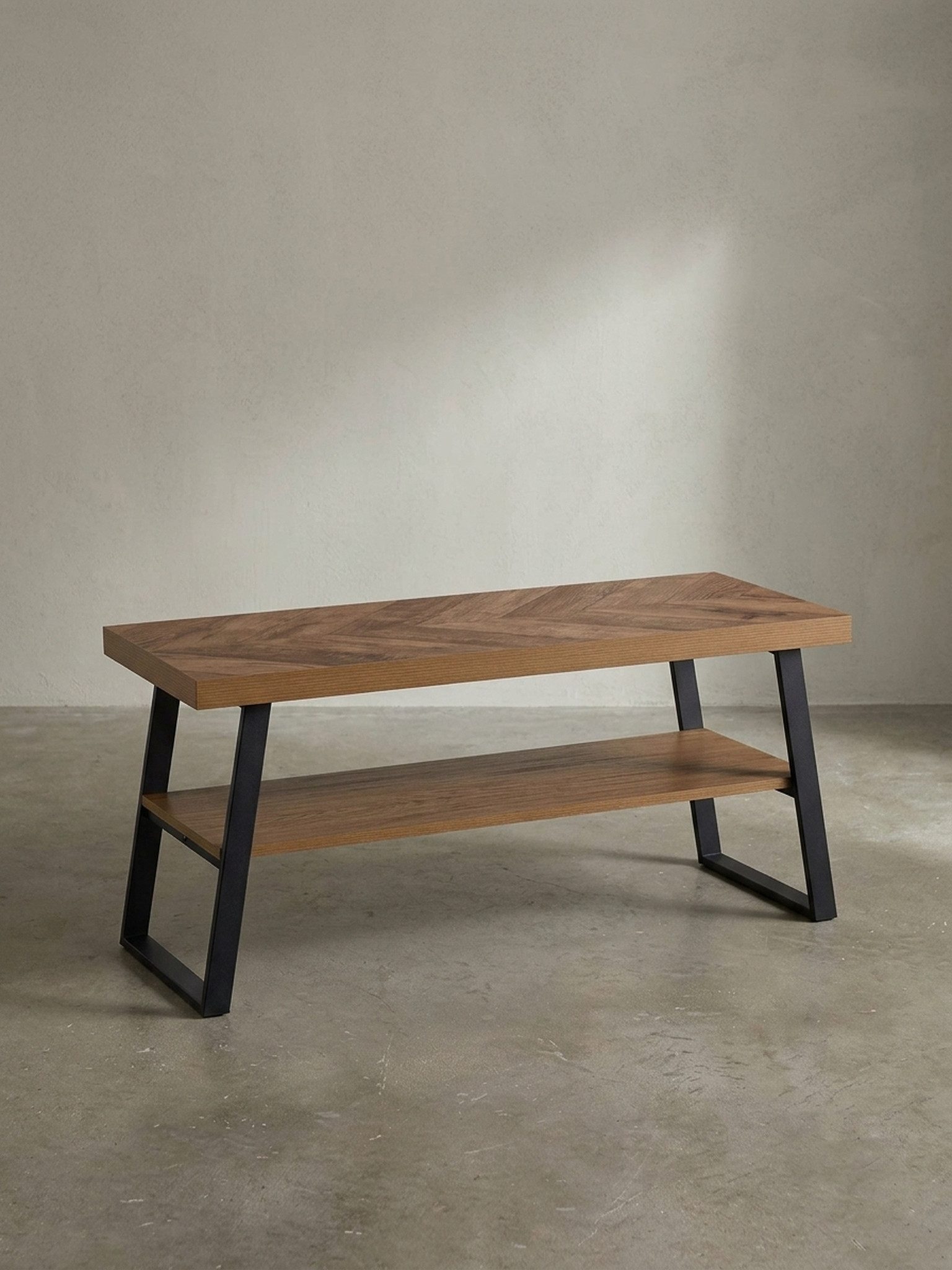 KADIMA DESIGN Sitzbank Schuhbank 100x41x40 cm Garderobenbank Eiche-Dekor, Sitzbank (Flurmöbel mit Ablage), Fischgrät-Muster Klein, Bank Schmal Flur mit Stauraum, Flurbank