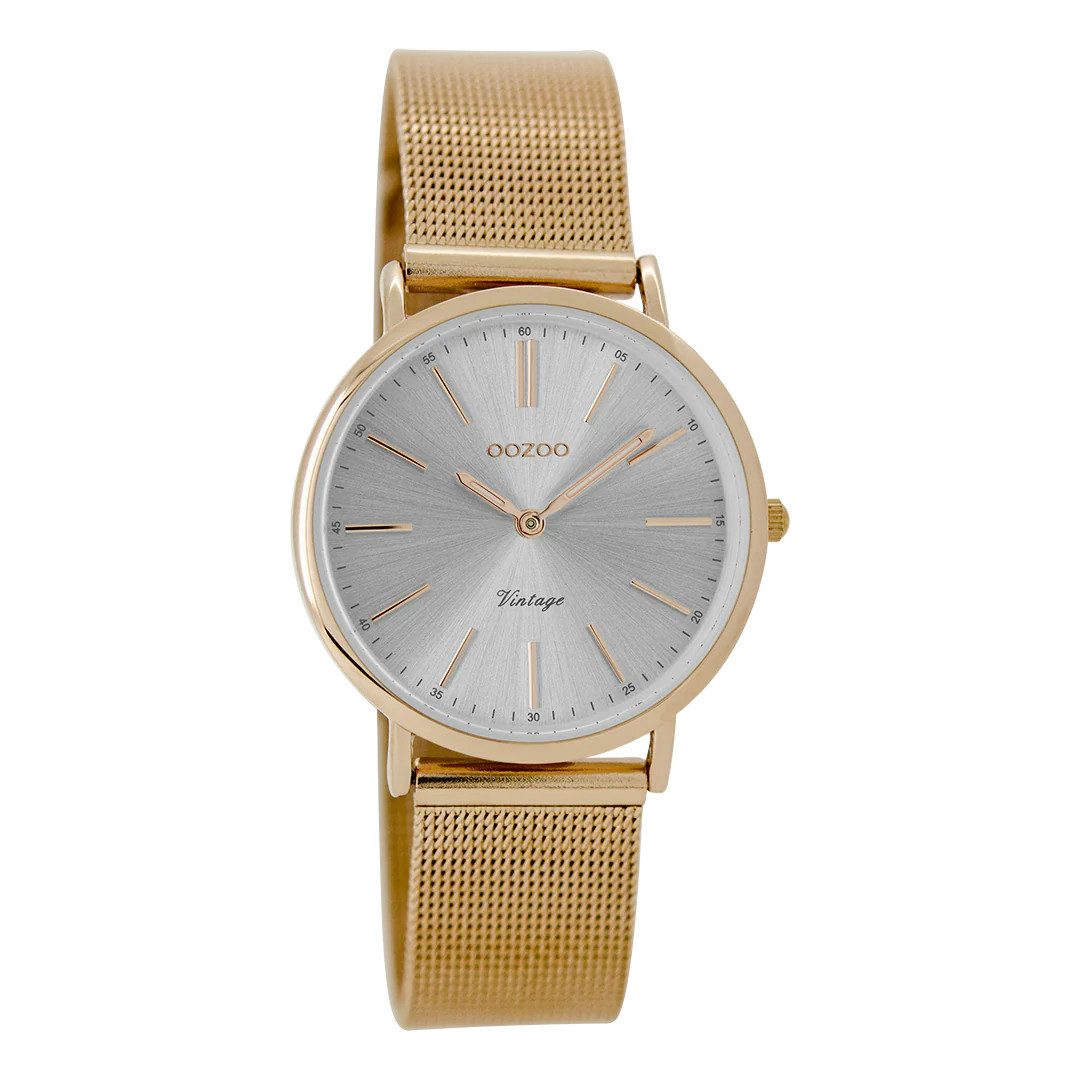 OOZOO Quarzuhr Vintage Damenuhr C8828 Silberfarben Milanaiseband IP-Rose 32 mm C8828