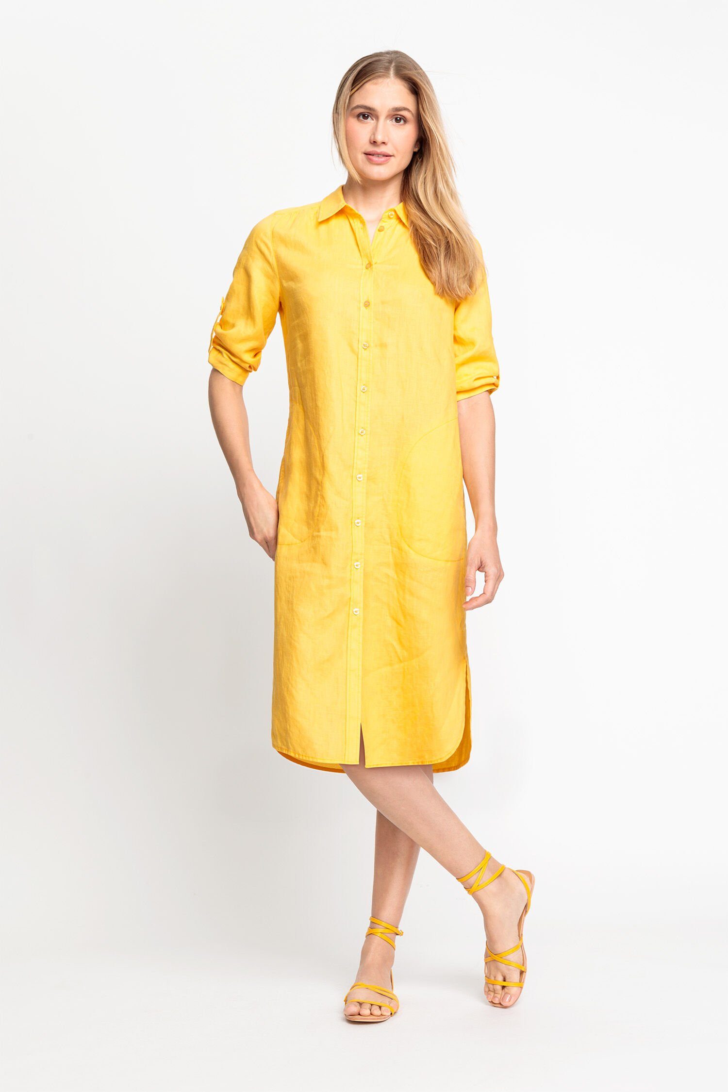 Olsen Blusenkleid mit Krempelärmeln und Seitentaschen Honey | Sommerkleider